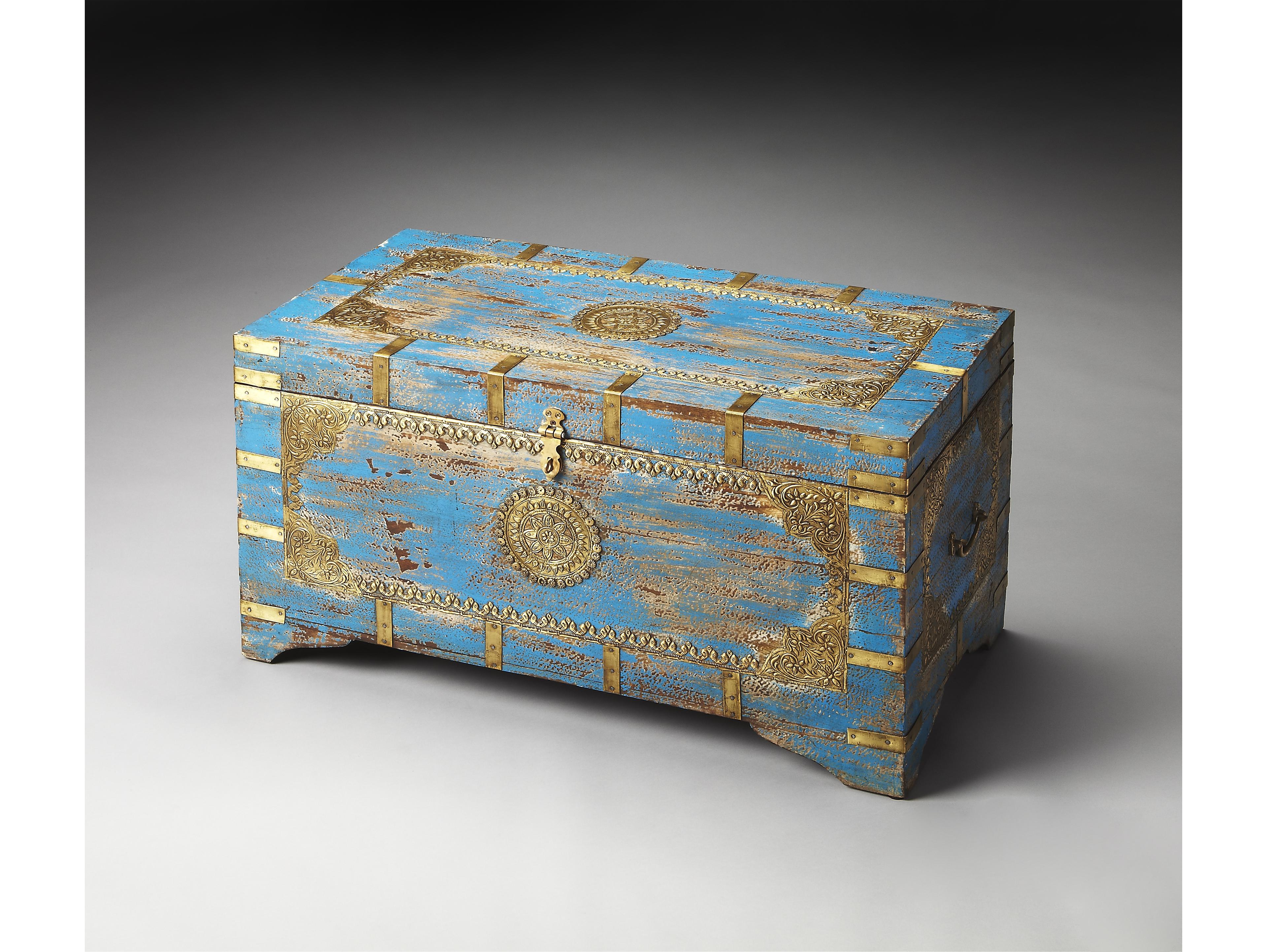 Butler Neela Artifacts Blue Mango Wood Storage Trunk