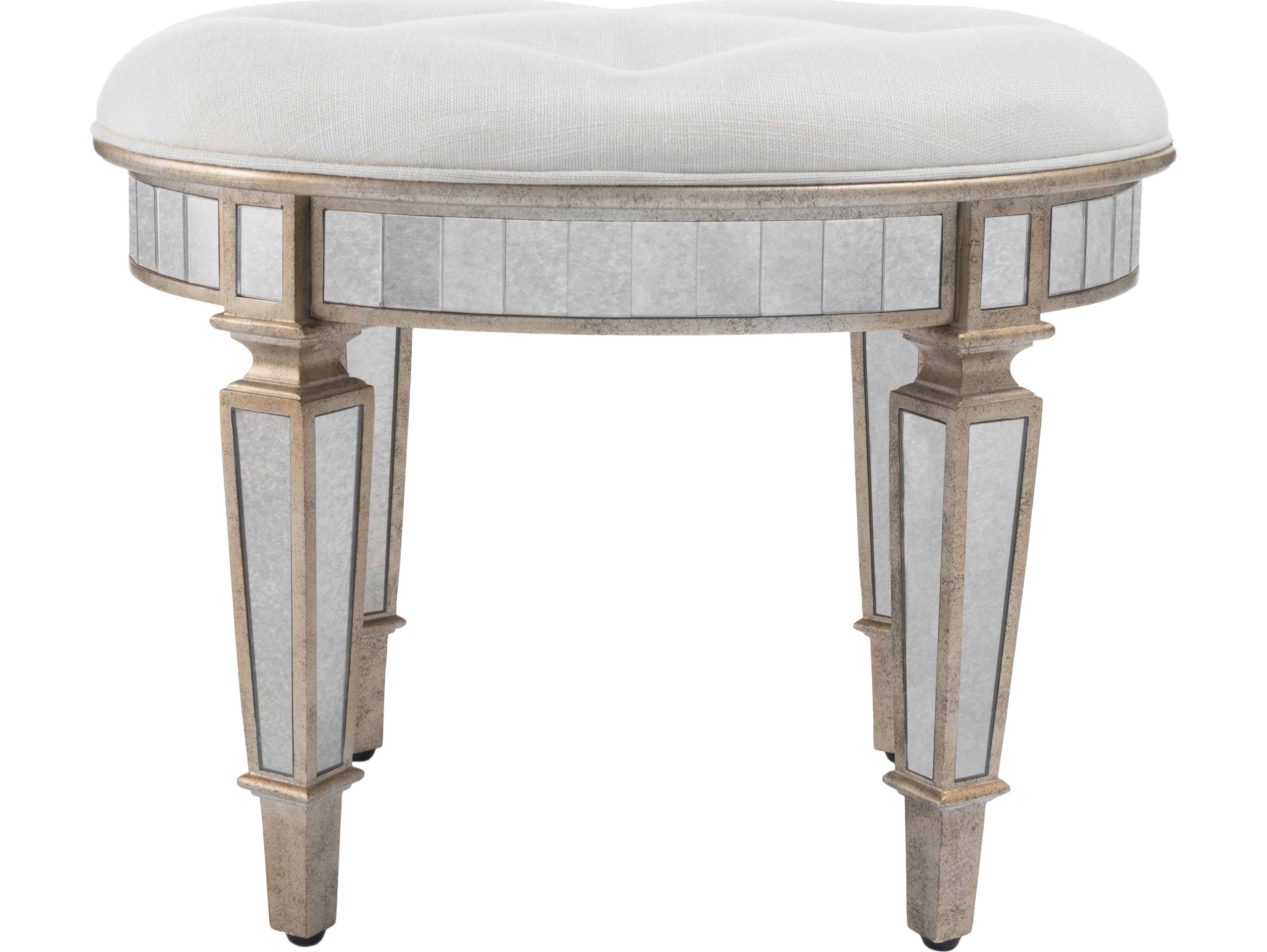 Butler Garbo Mirror Silver Upholstered Accent Stool