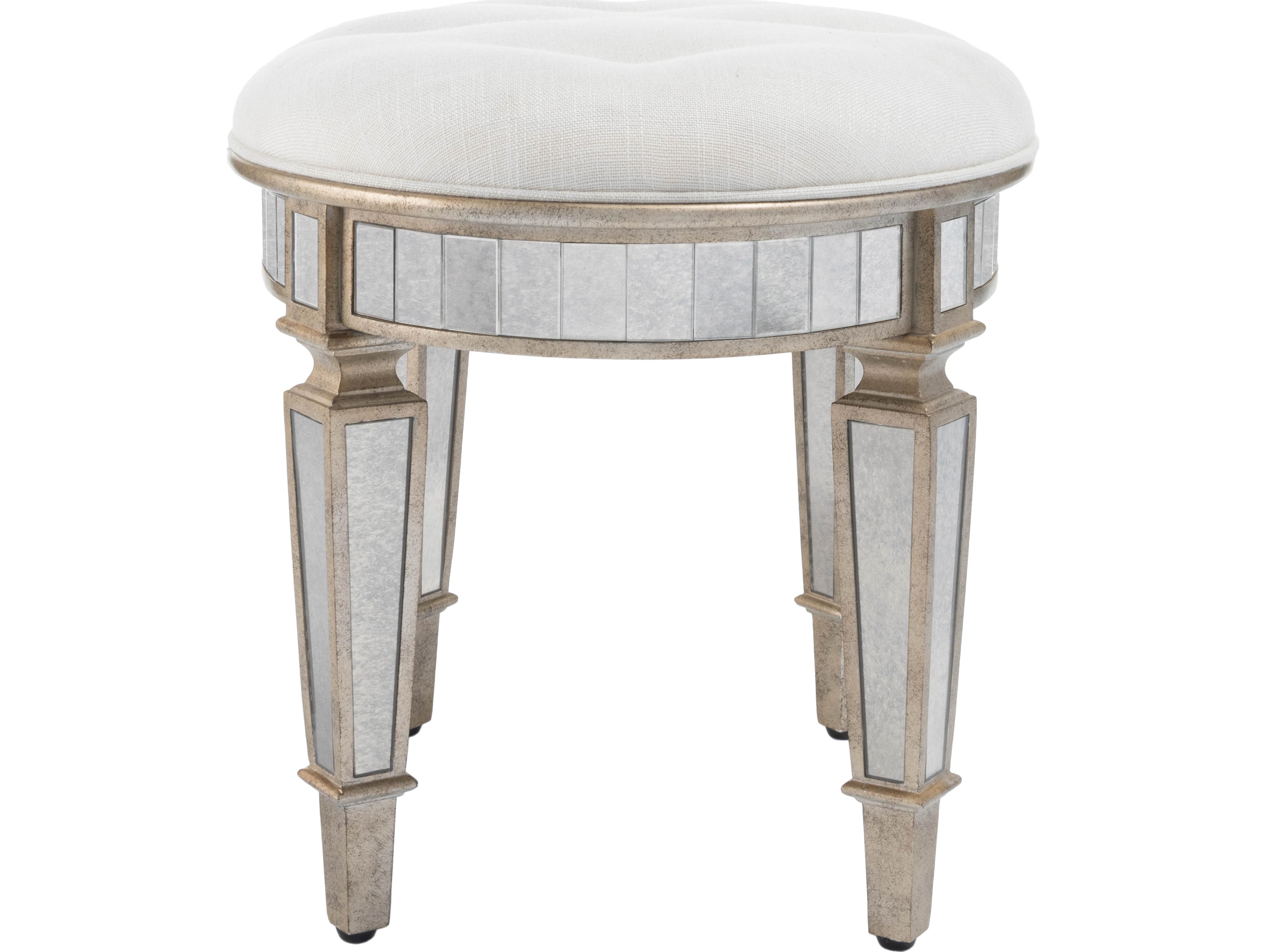 Butler Garbo Mirror Silver Upholstered Accent Stool