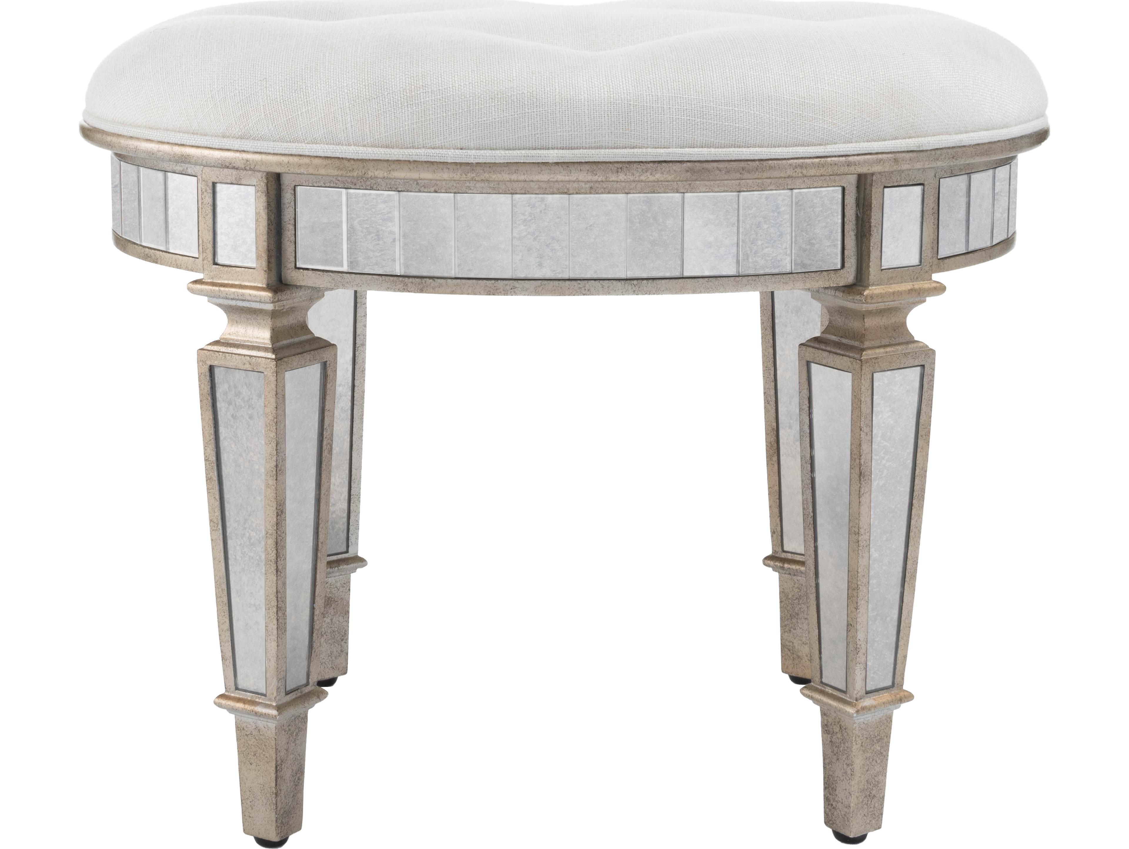 Butler Garbo Mirror Silver Upholstered Accent Stool