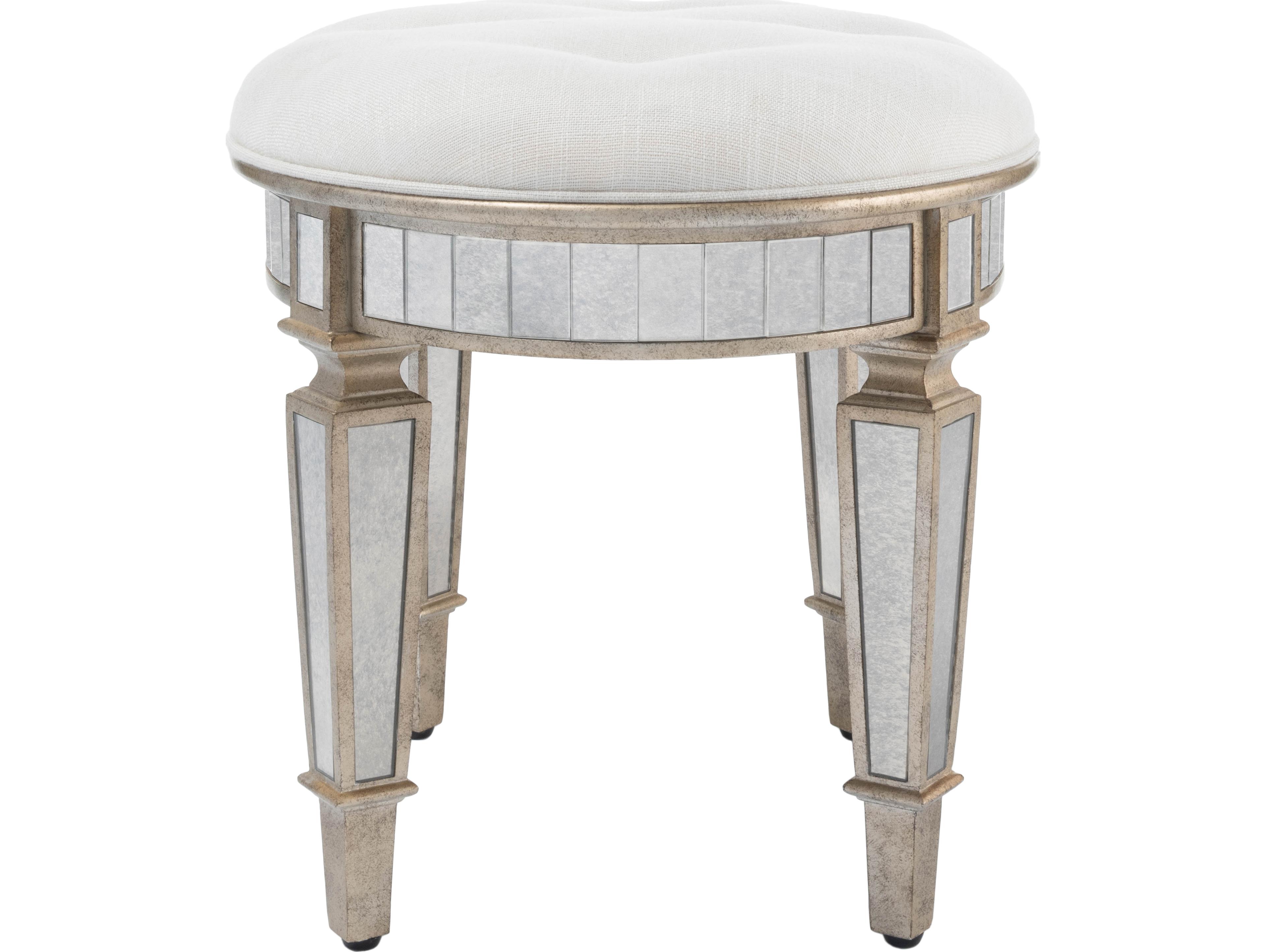 Butler Garbo Mirror Silver Upholstered Accent Stool
