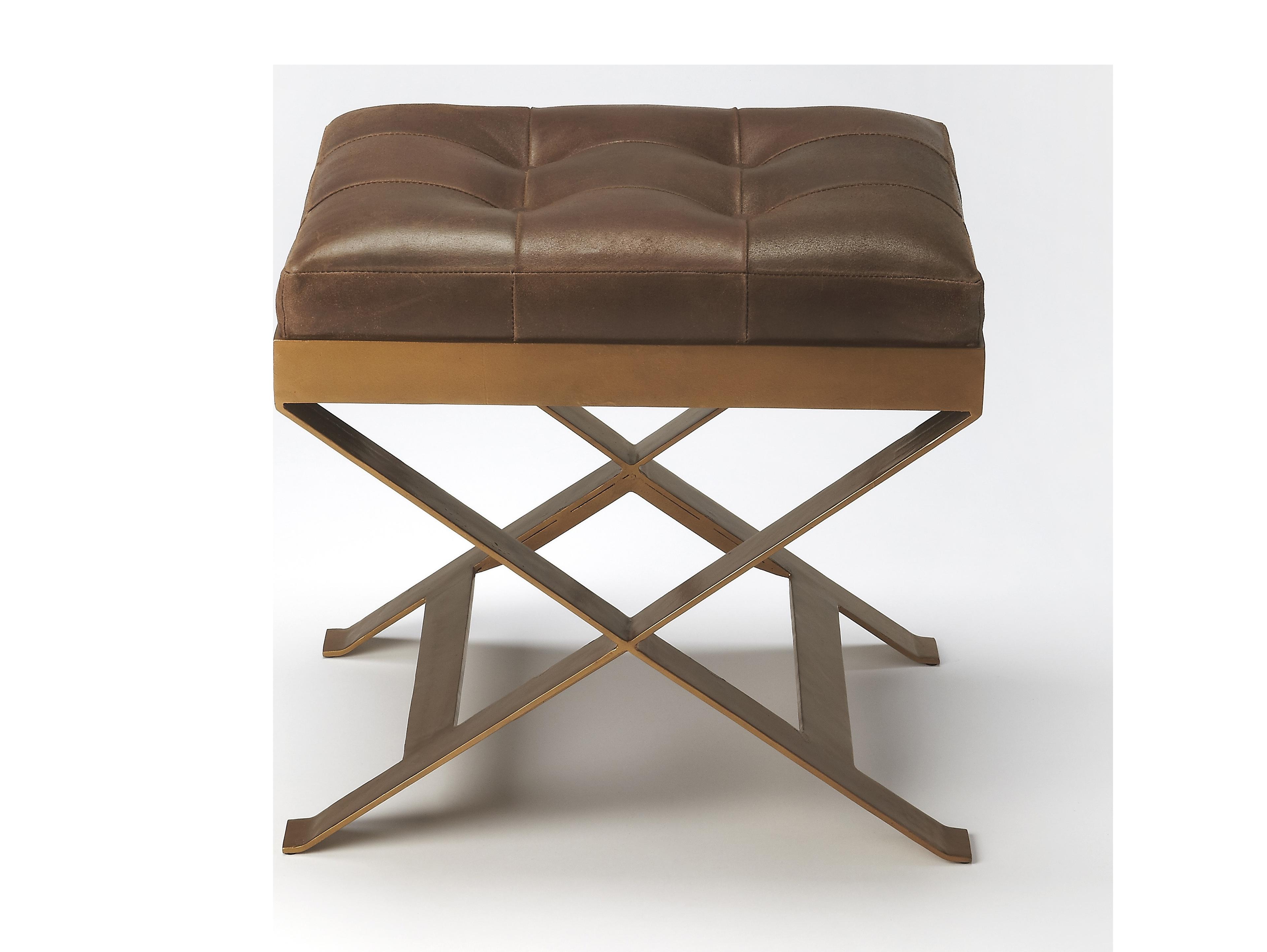 Butler Rodrigo Brown Leather Accent Stool