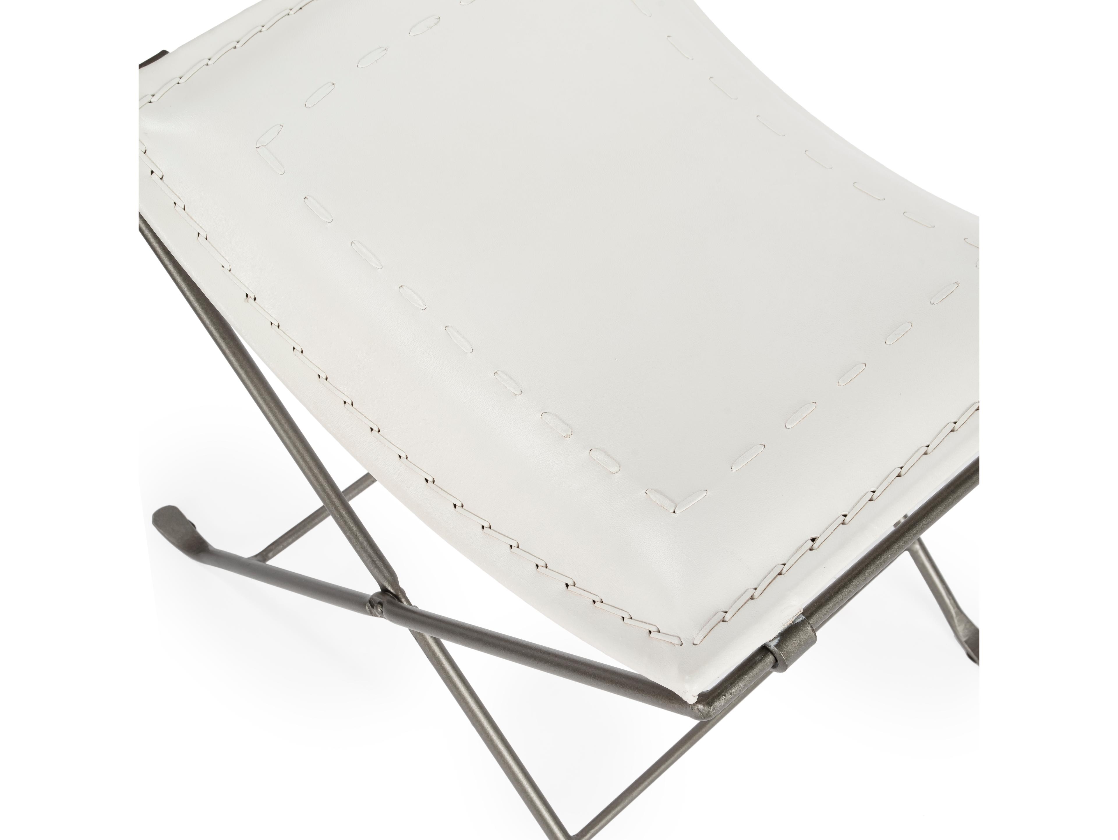 Butler Melton White Leather Accent Stool