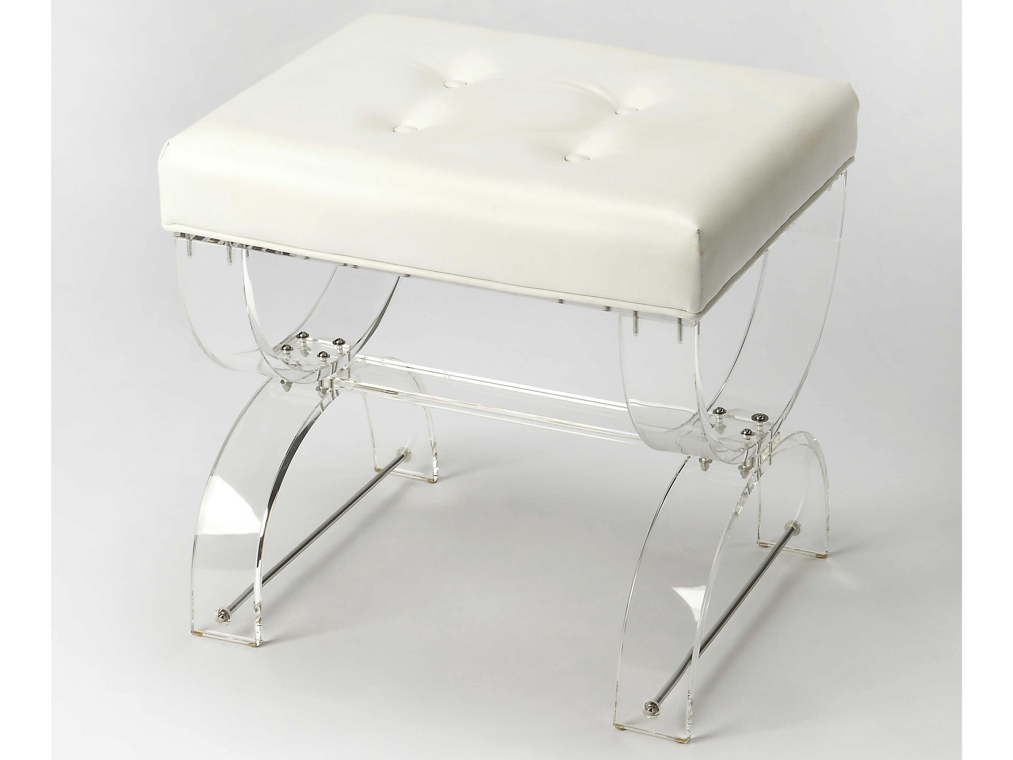 Butler Morena Clear Acrylic White Faux Leather Vanity Stool