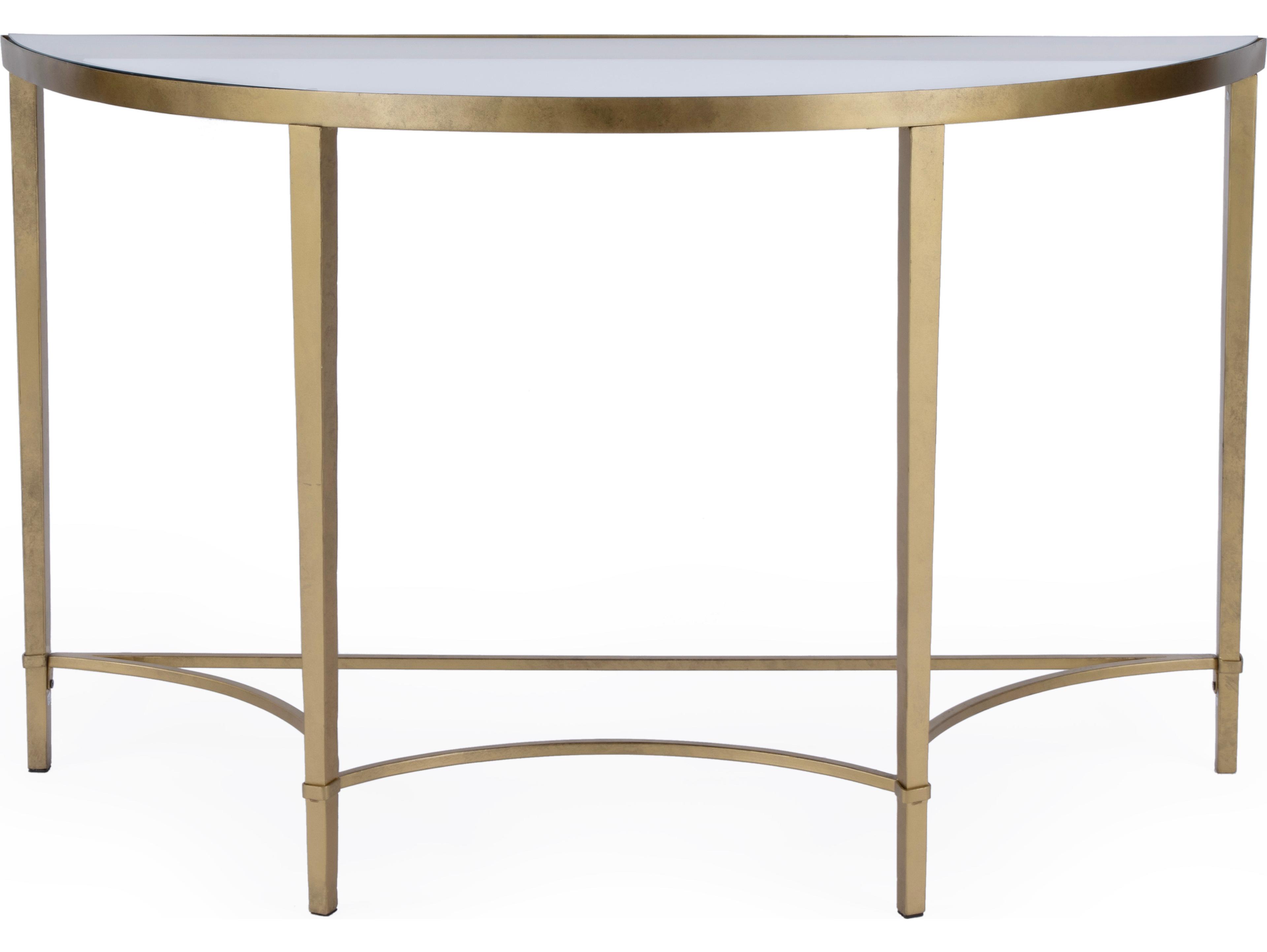 Butler Monica Demilune Glass Antique Gold Console Table