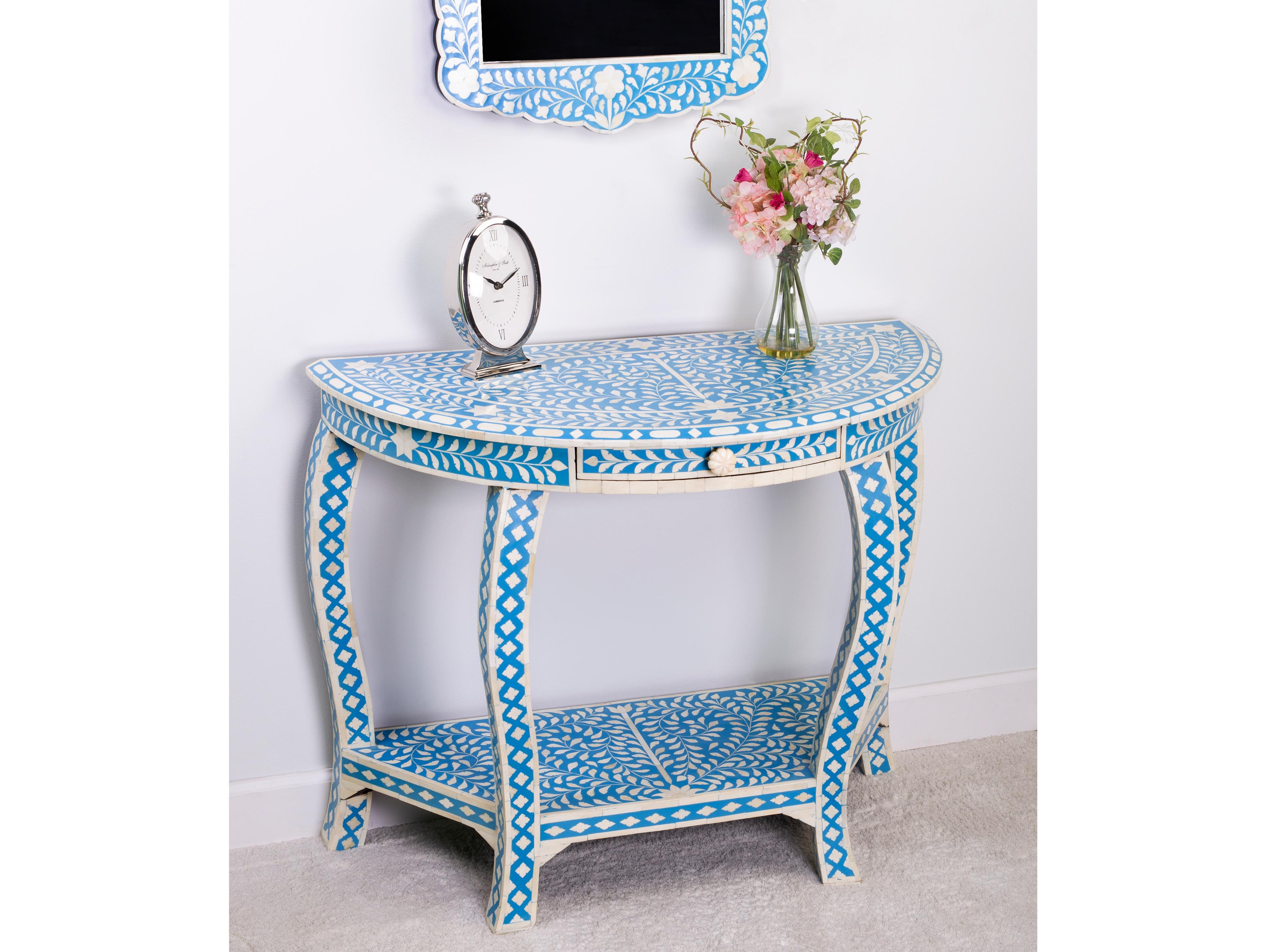 Butler Vivienne Demilune Wood Blue Bone Inlay Console Table