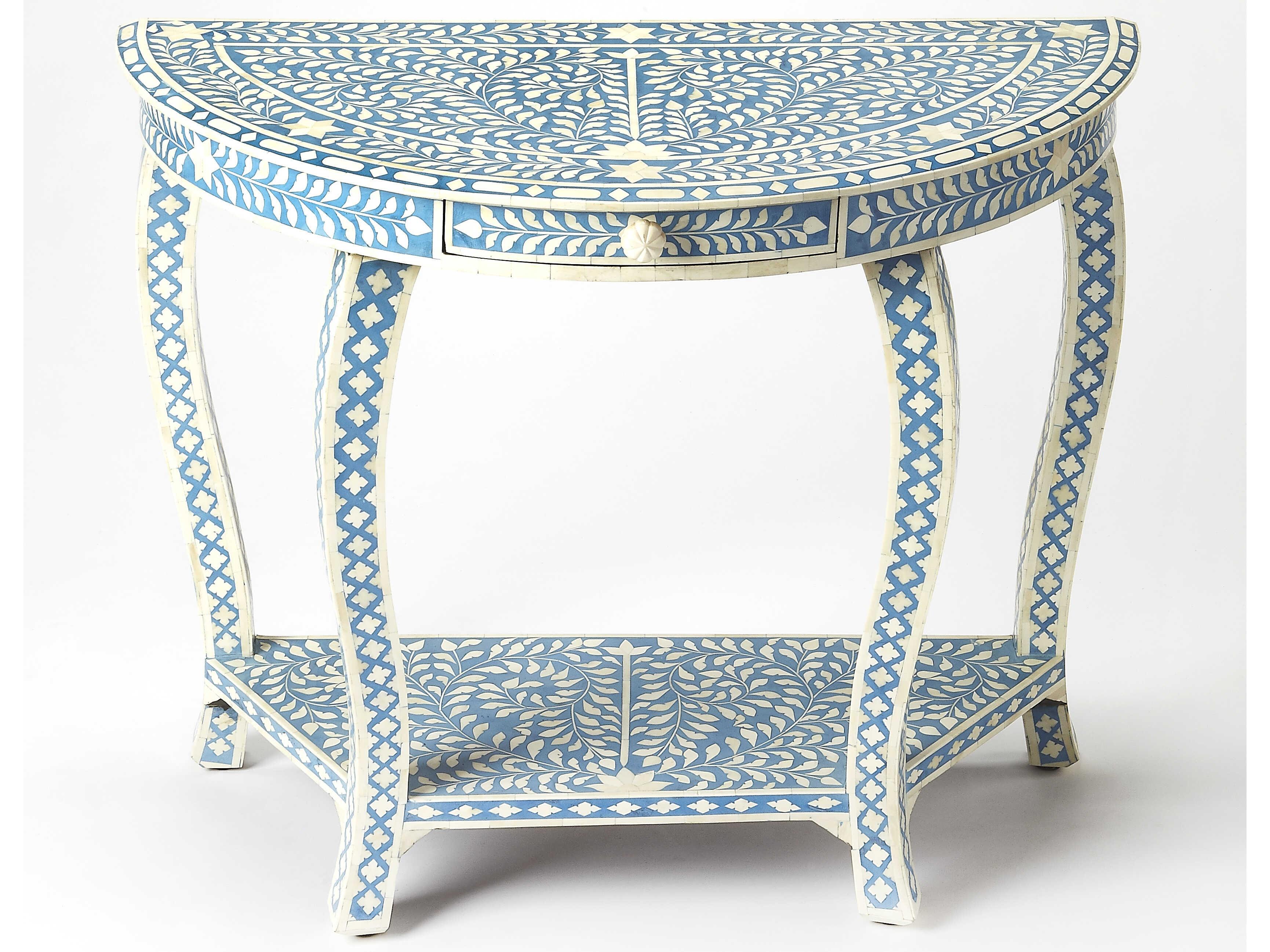 Butler Vivienne Demilune Wood Blue Bone Inlay Console Table