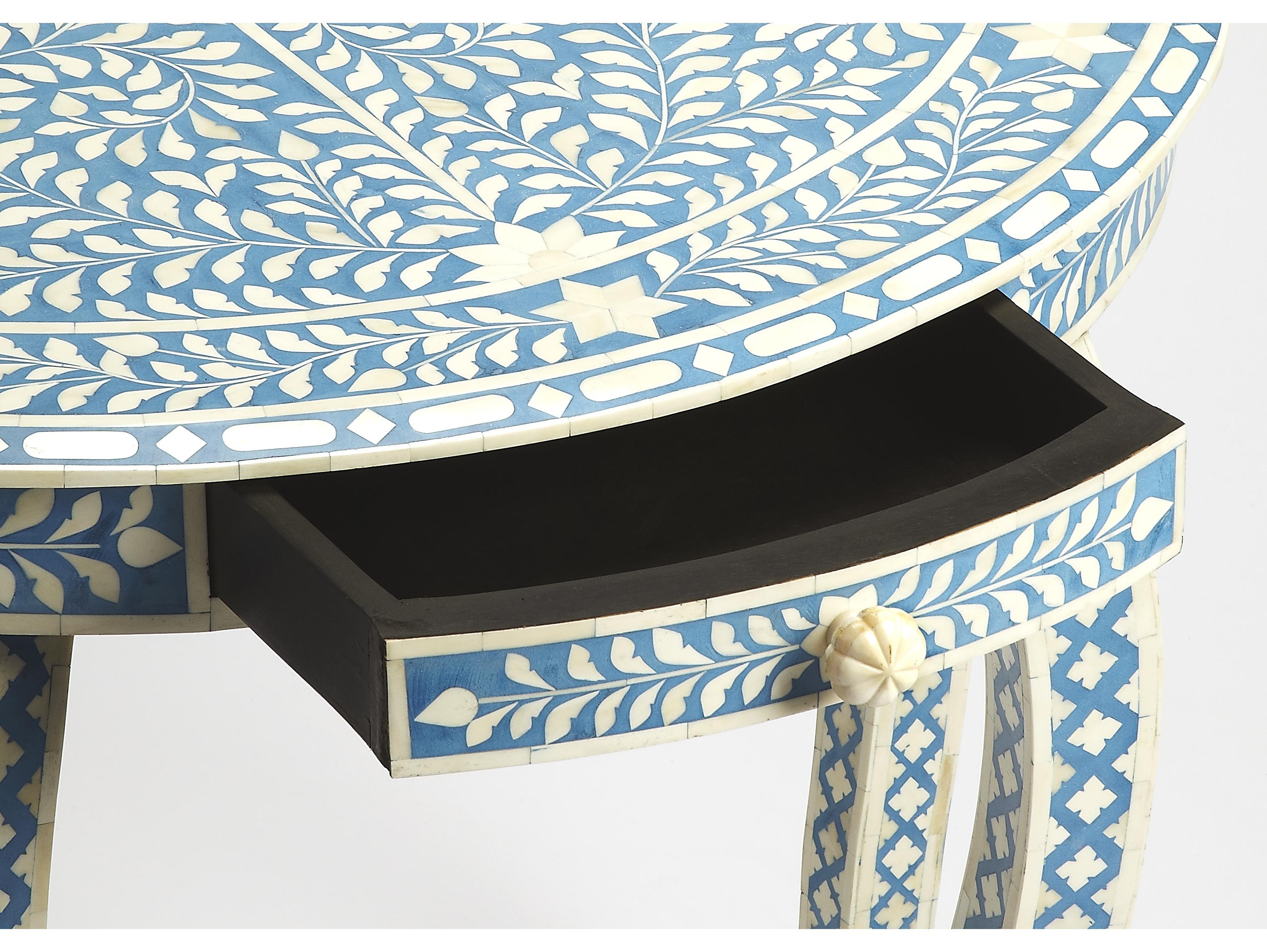 Butler Vivienne Demilune Wood Blue Bone Inlay Console Table