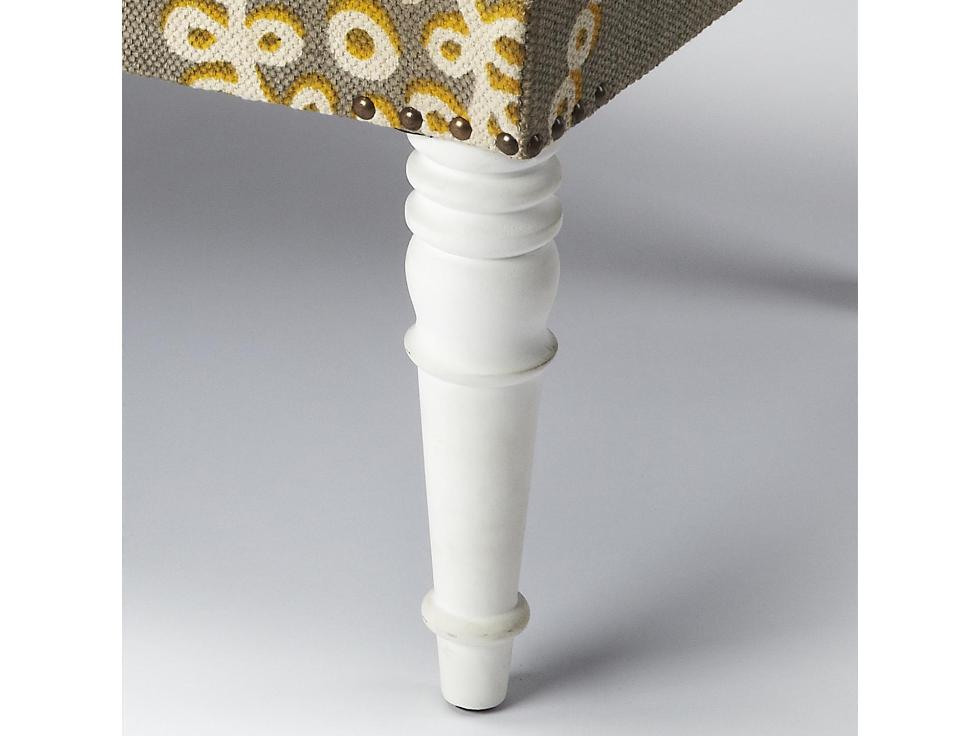 Butler Lucinda White Gray Upholstered Ottoman