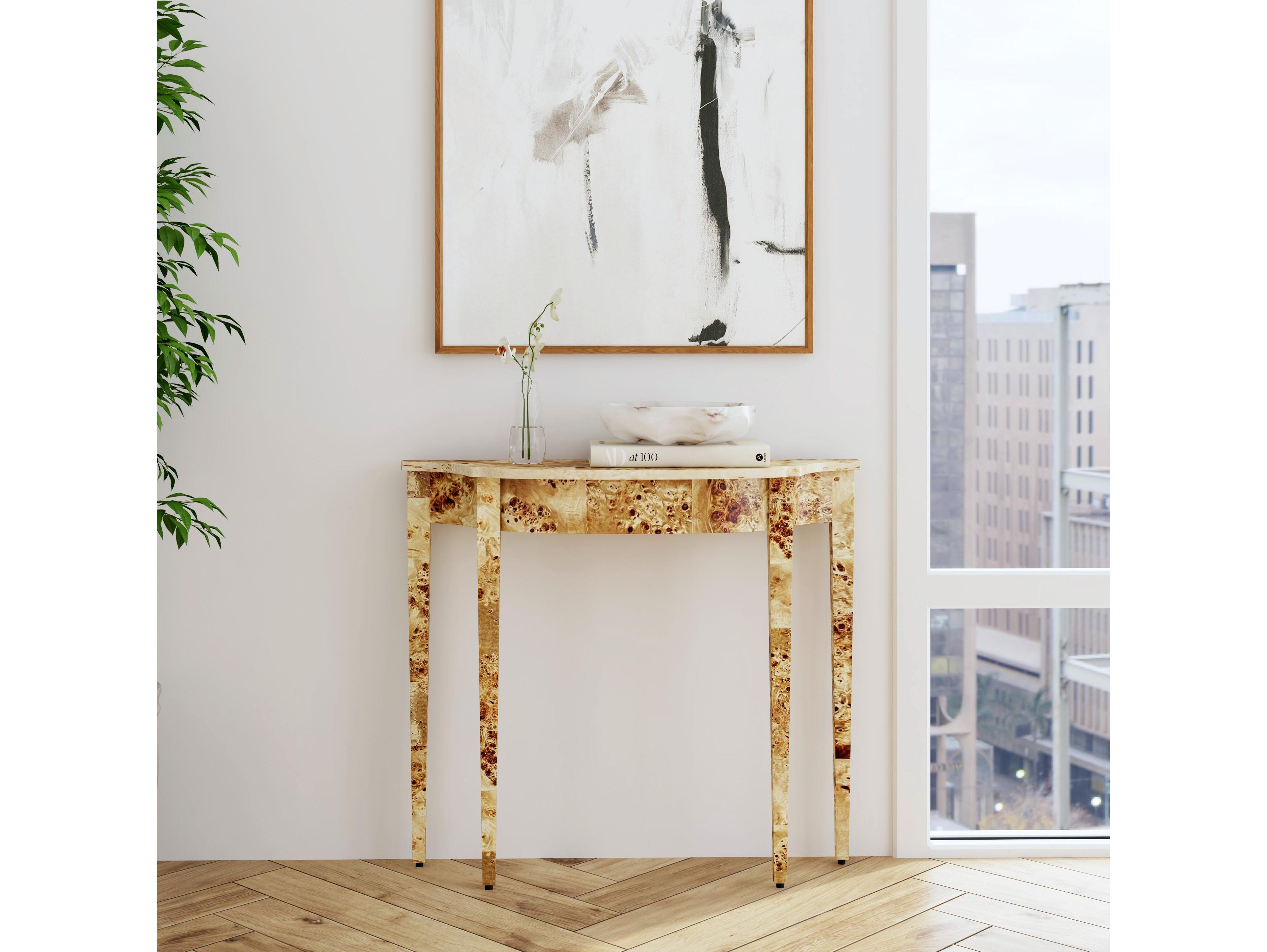 Butler Chester Demilune Wood Light Burl Console Table