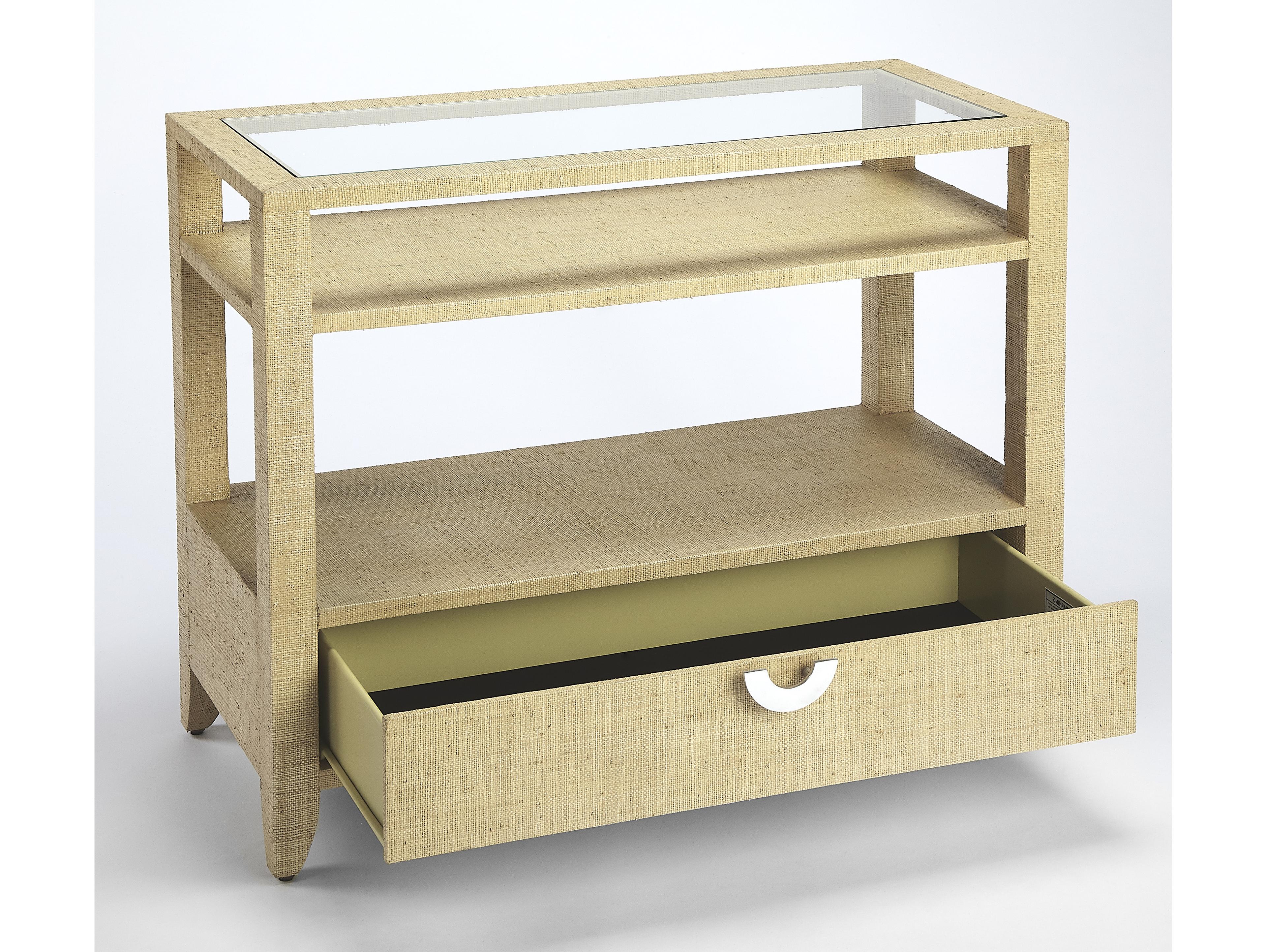 Butler Amelle Rectangular Glass Cream Raffia Console Table