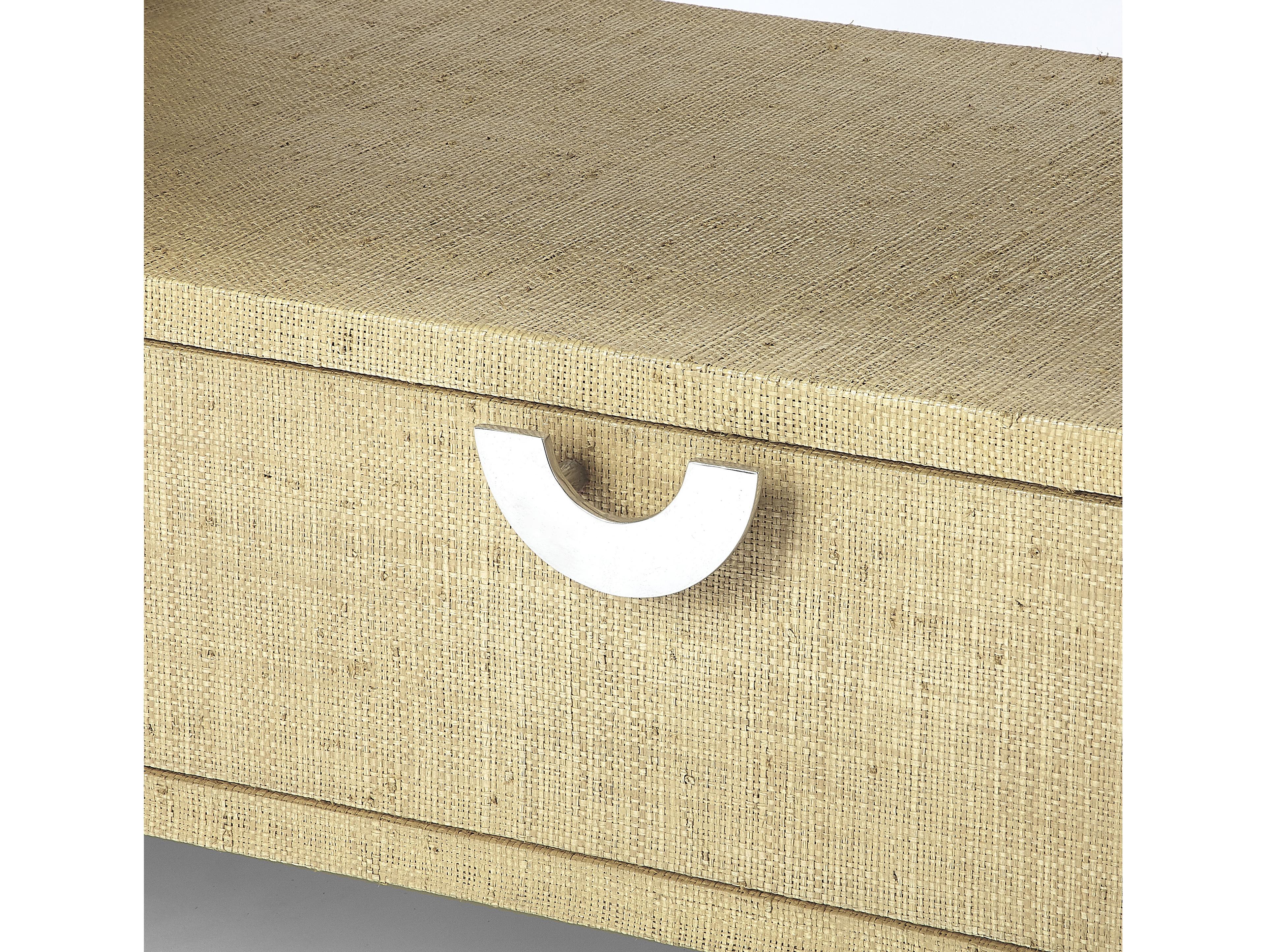 Butler Amelle Rectangular Glass Cream Raffia Console Table