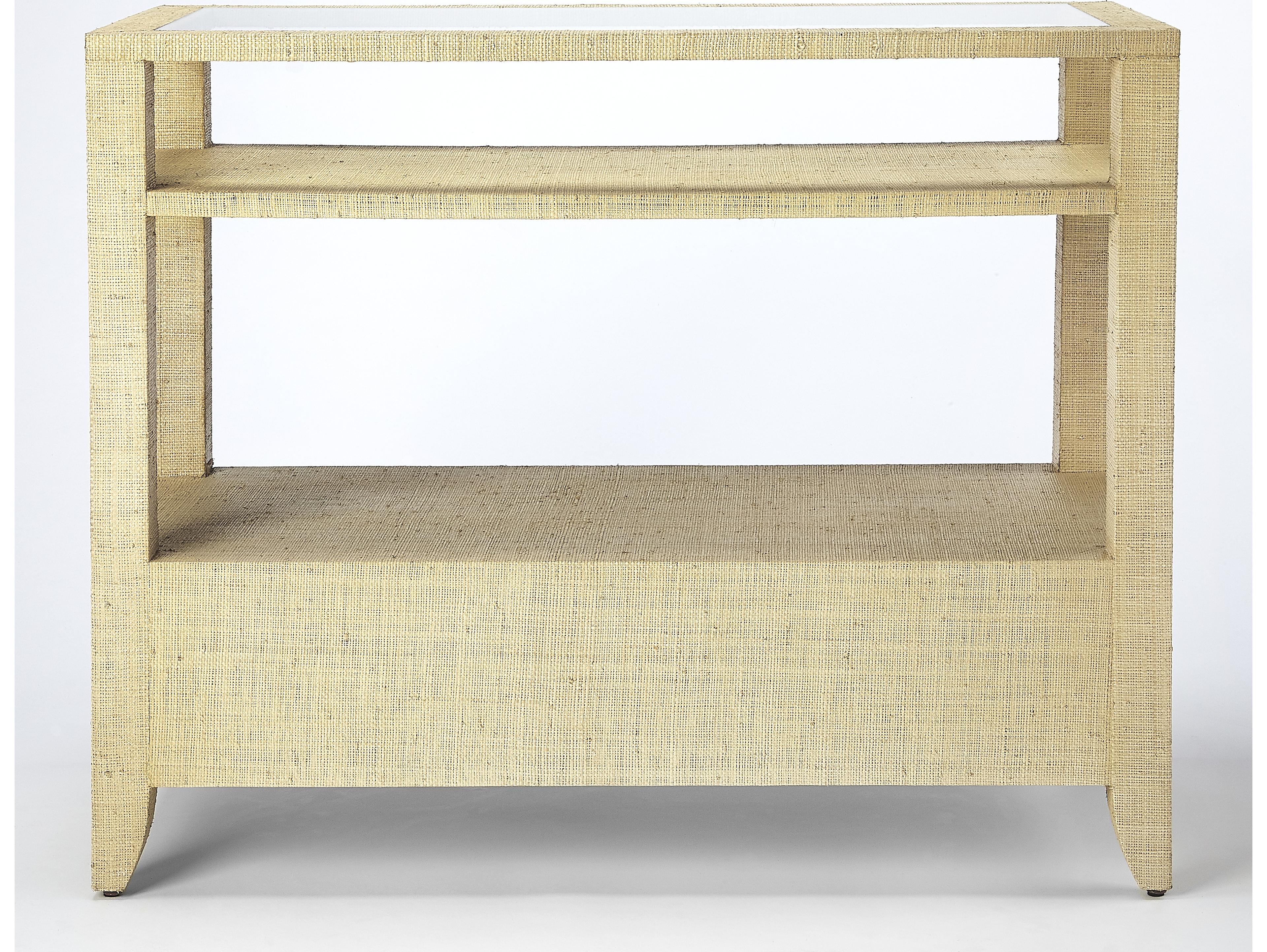 Butler Amelle Rectangular Glass Cream Raffia Console Table