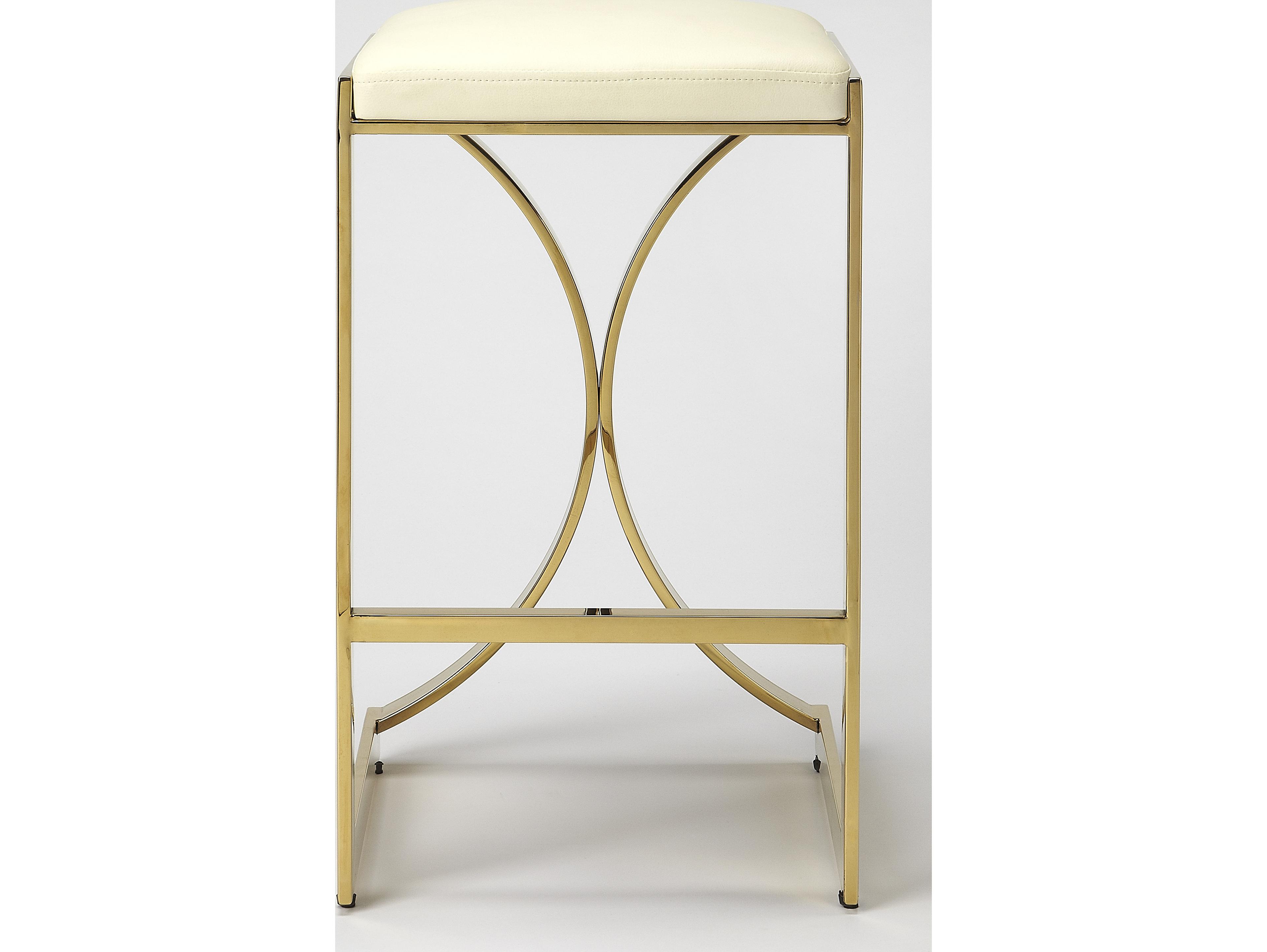Butler Natalya Polished Gold White Faux Leather Counter Stool