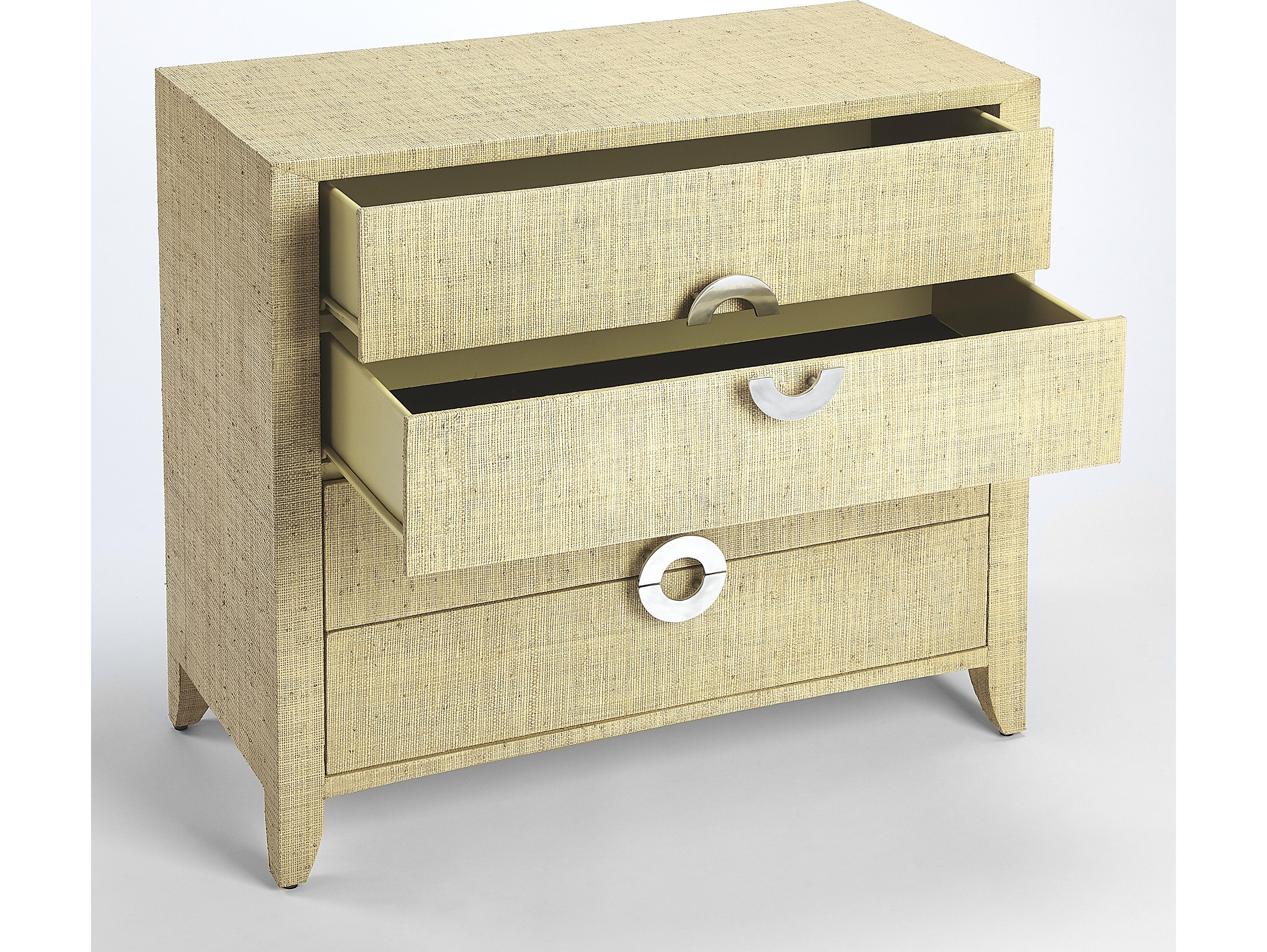 Butler Amelle Cream Raffia Beige Mahogany Wood Accent Chest