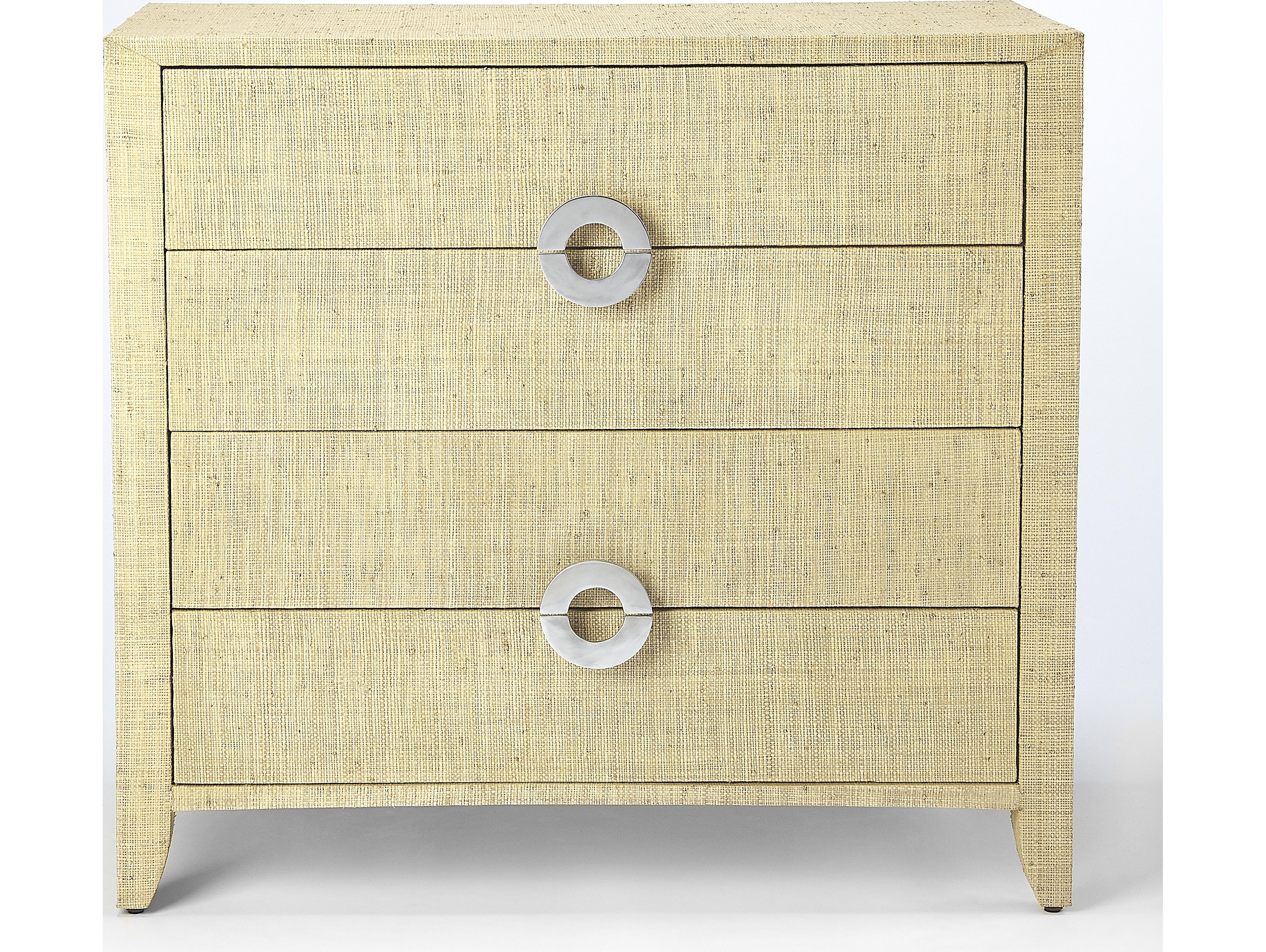 Butler Amelle Cream Raffia Beige Mahogany Wood Accent Chest