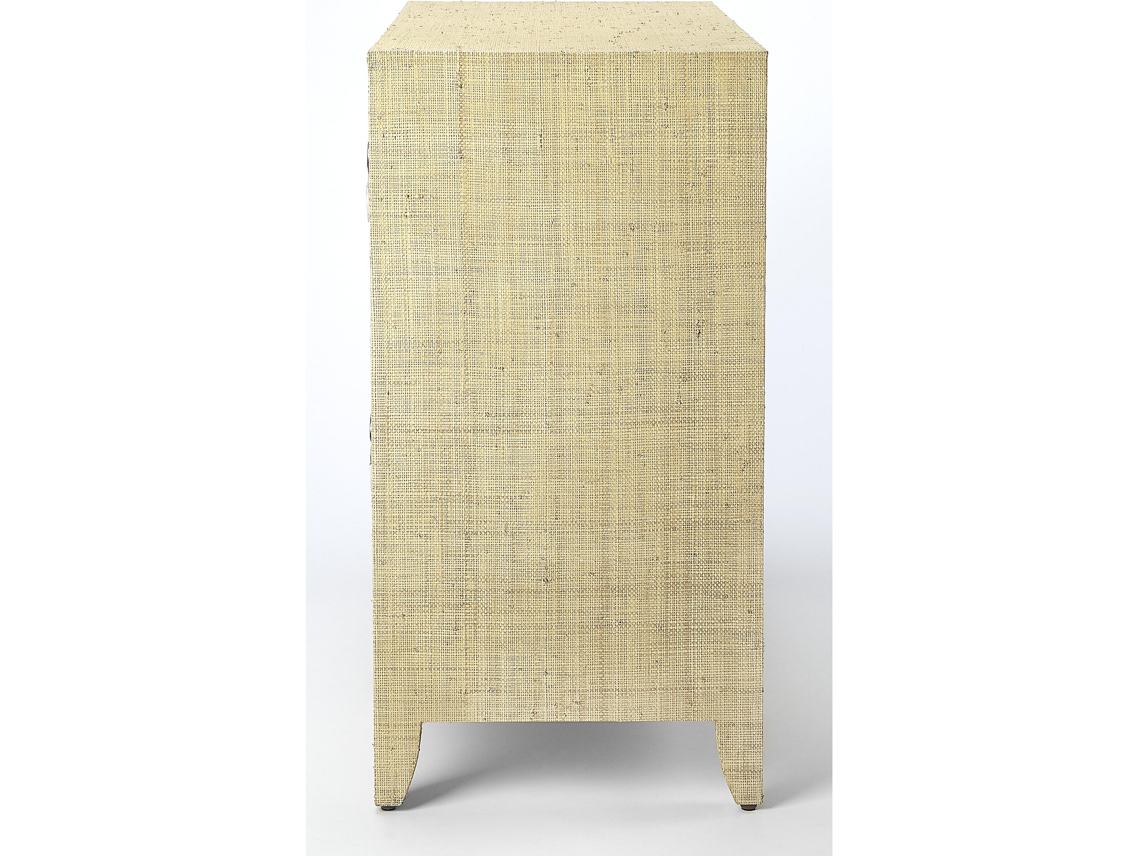 Butler Amelle Cream Raffia Beige Mahogany Wood Accent Chest