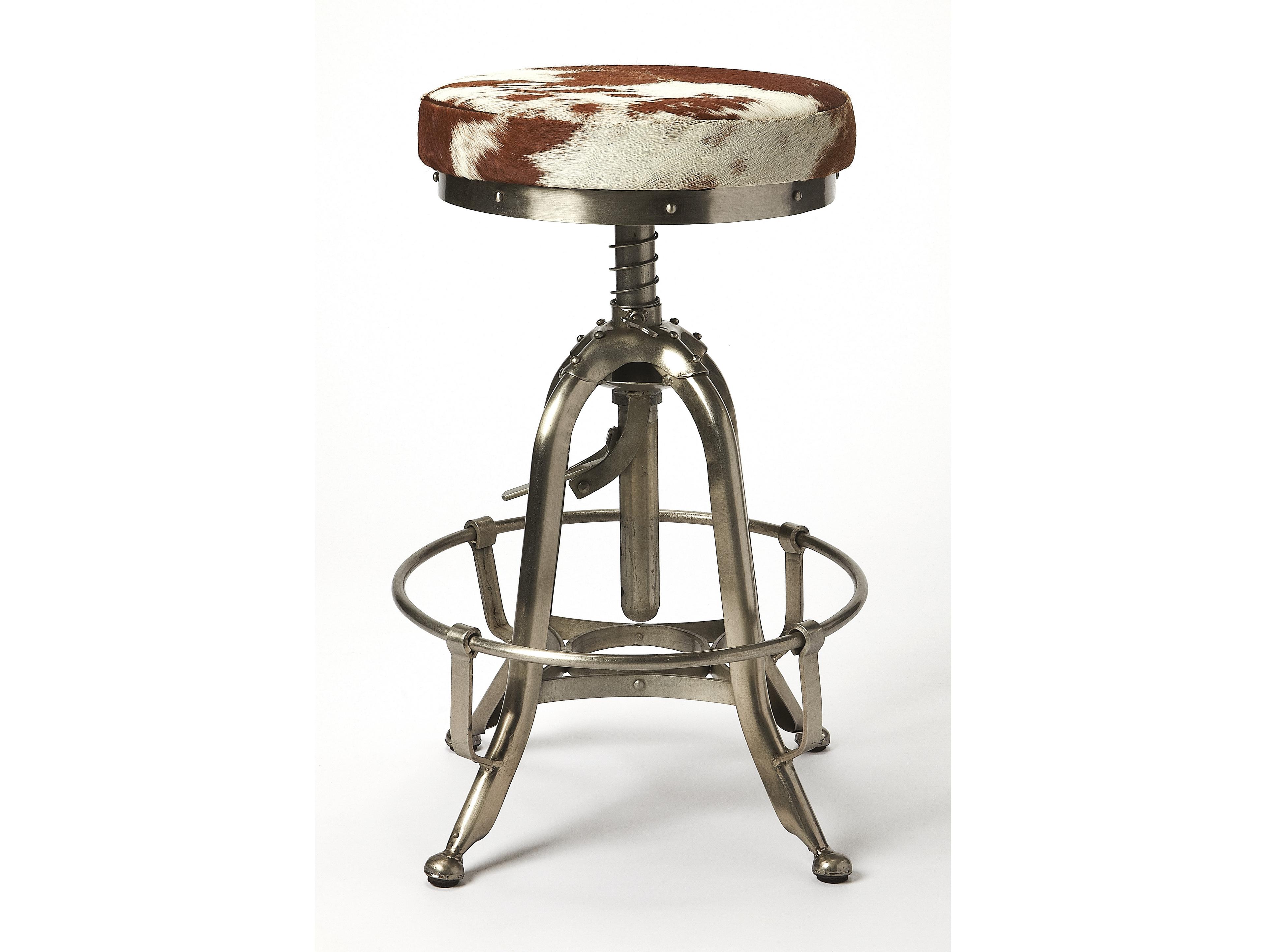 Butler Donovan Brown And White Leather Adjustable Bar Stool
