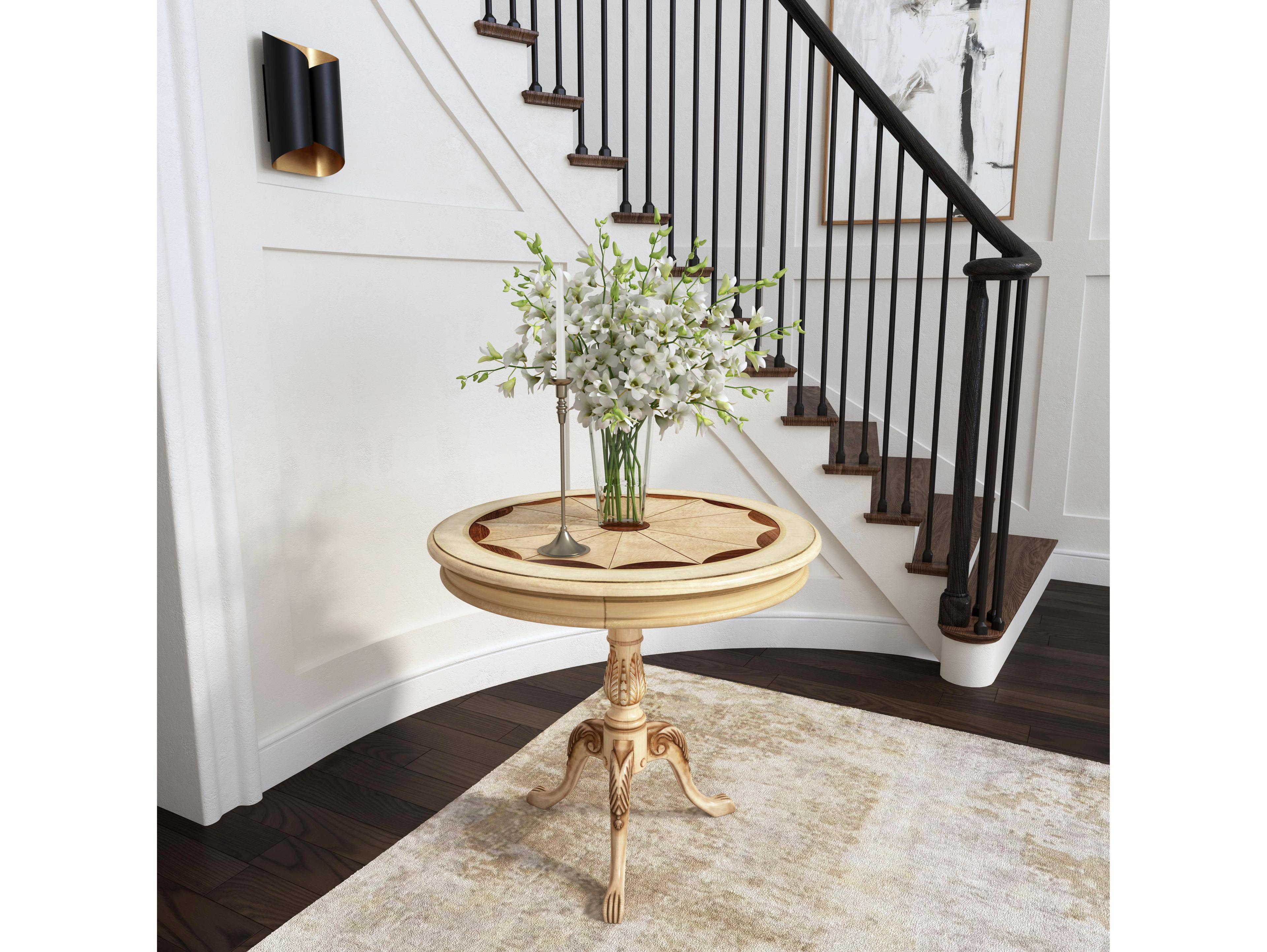 Butler Carissa Round Wood Antique Beige End Table