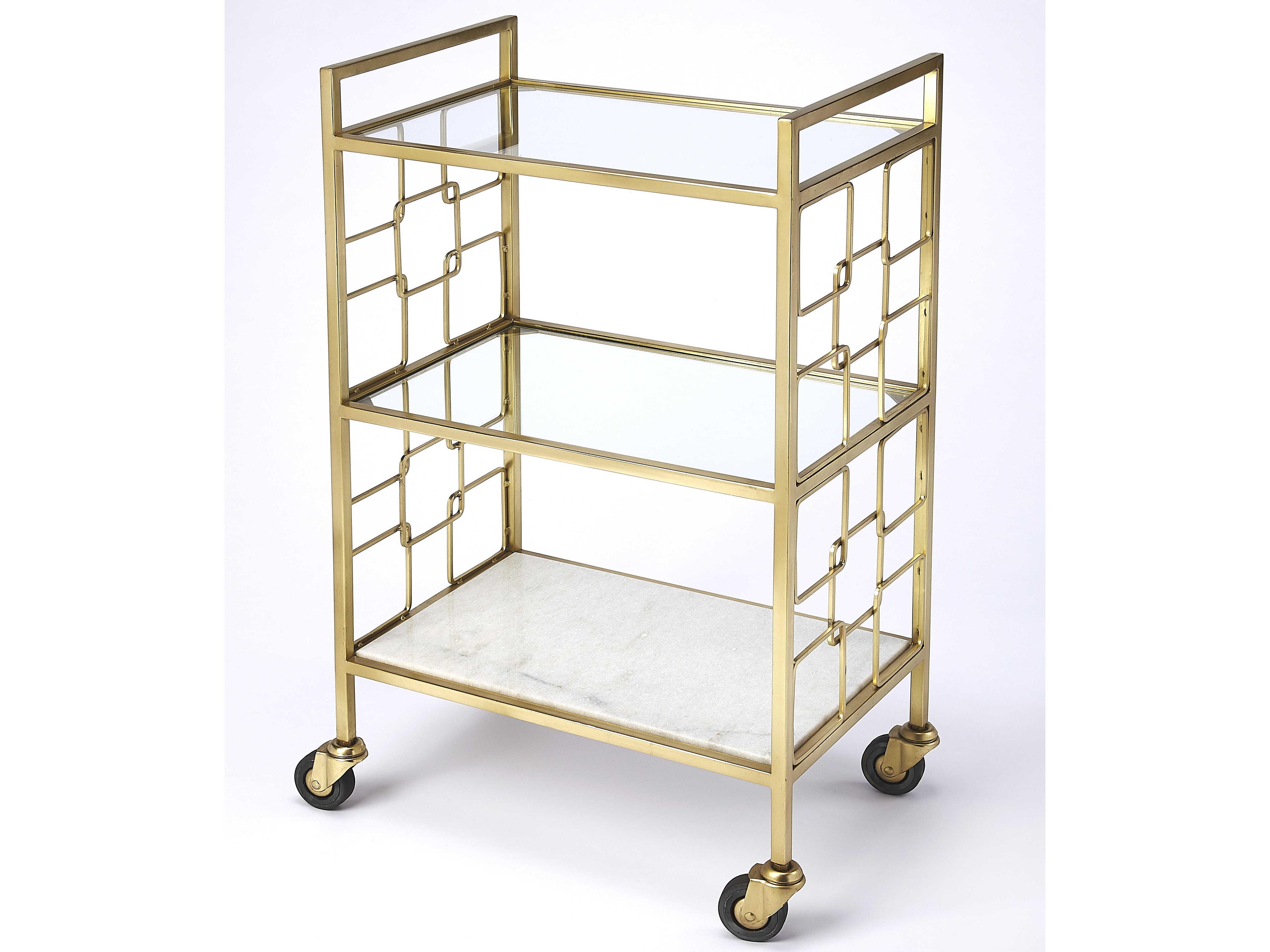 Butler Arcadia Glass Polished Gold Bar Cart