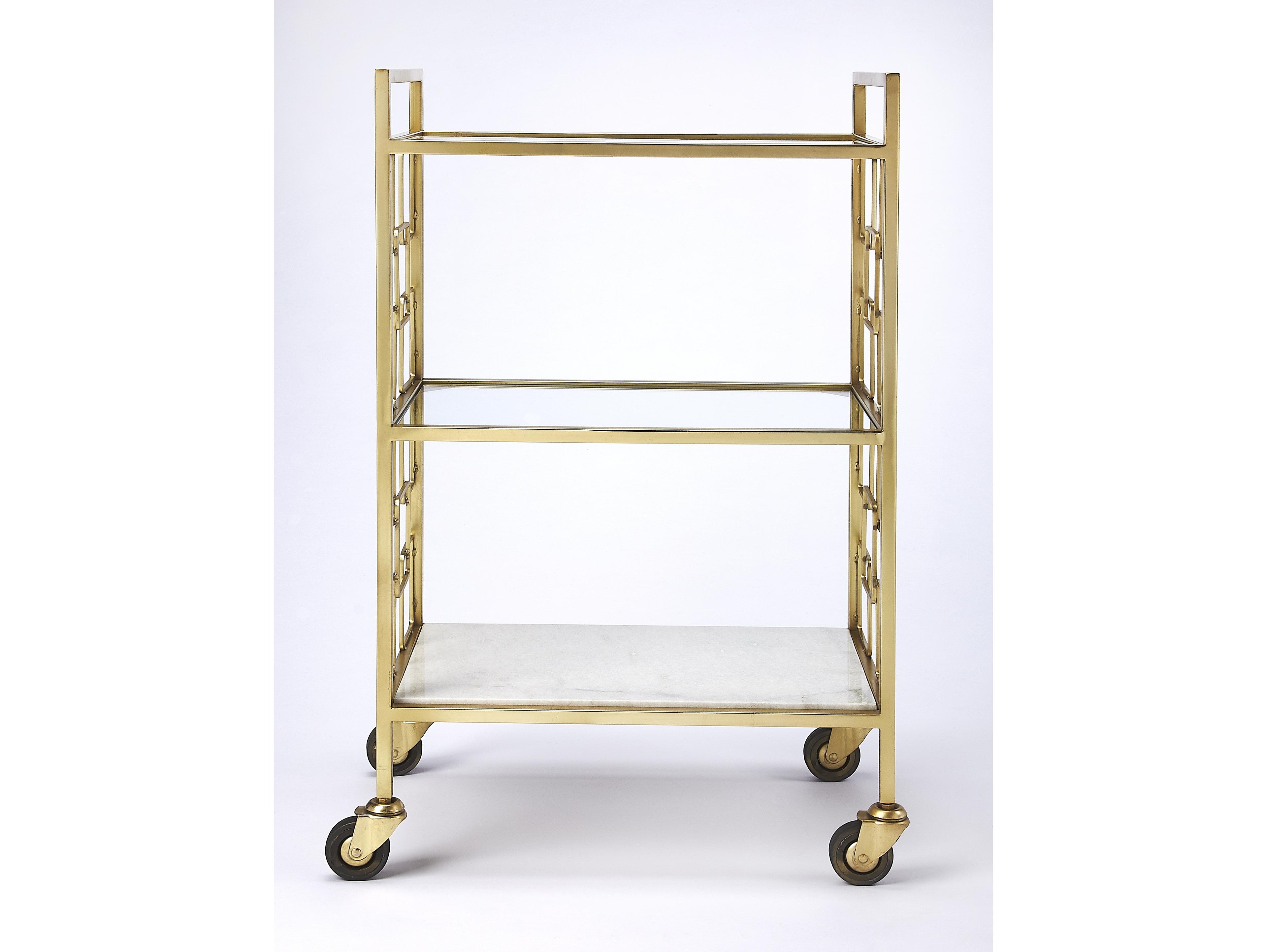 Butler Arcadia Glass Polished Gold Bar Cart