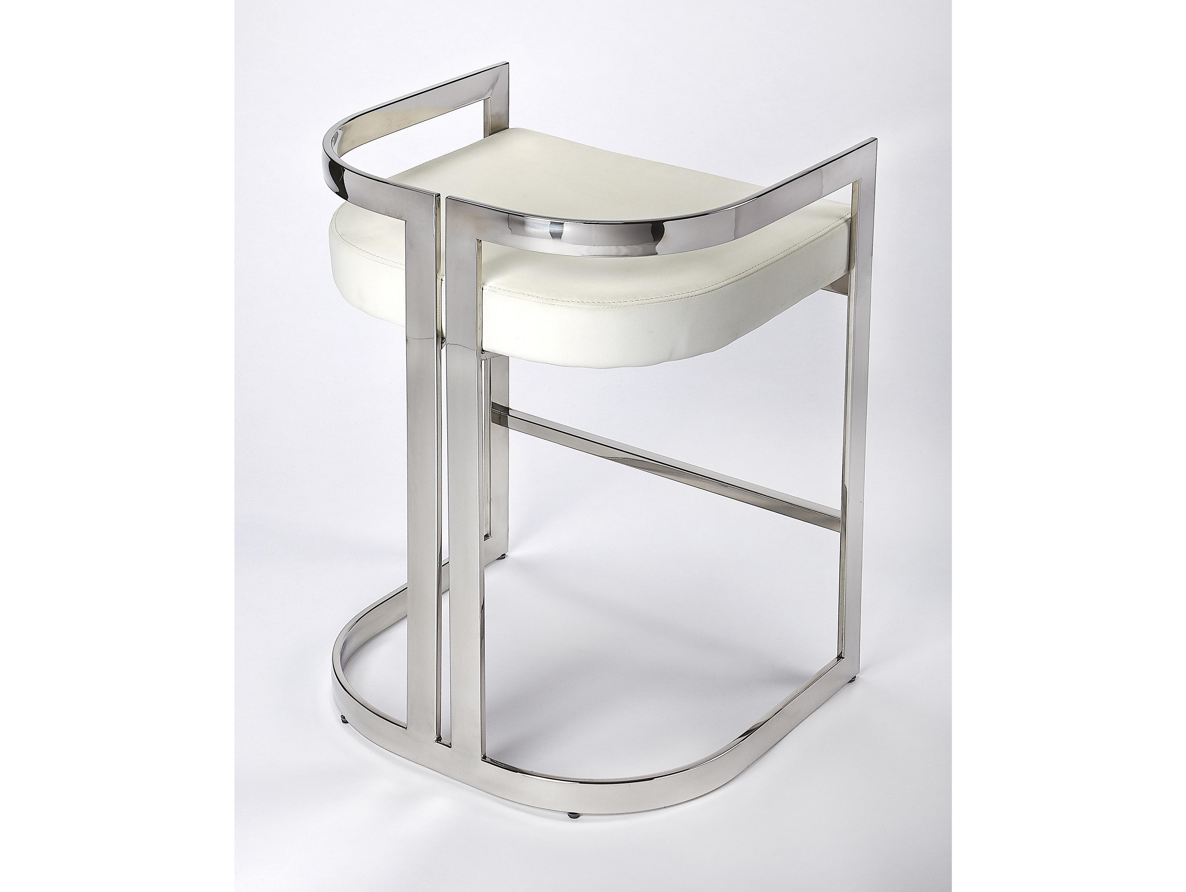 Butler Clarence Nickel Plated White Faux Leather Counter Stool