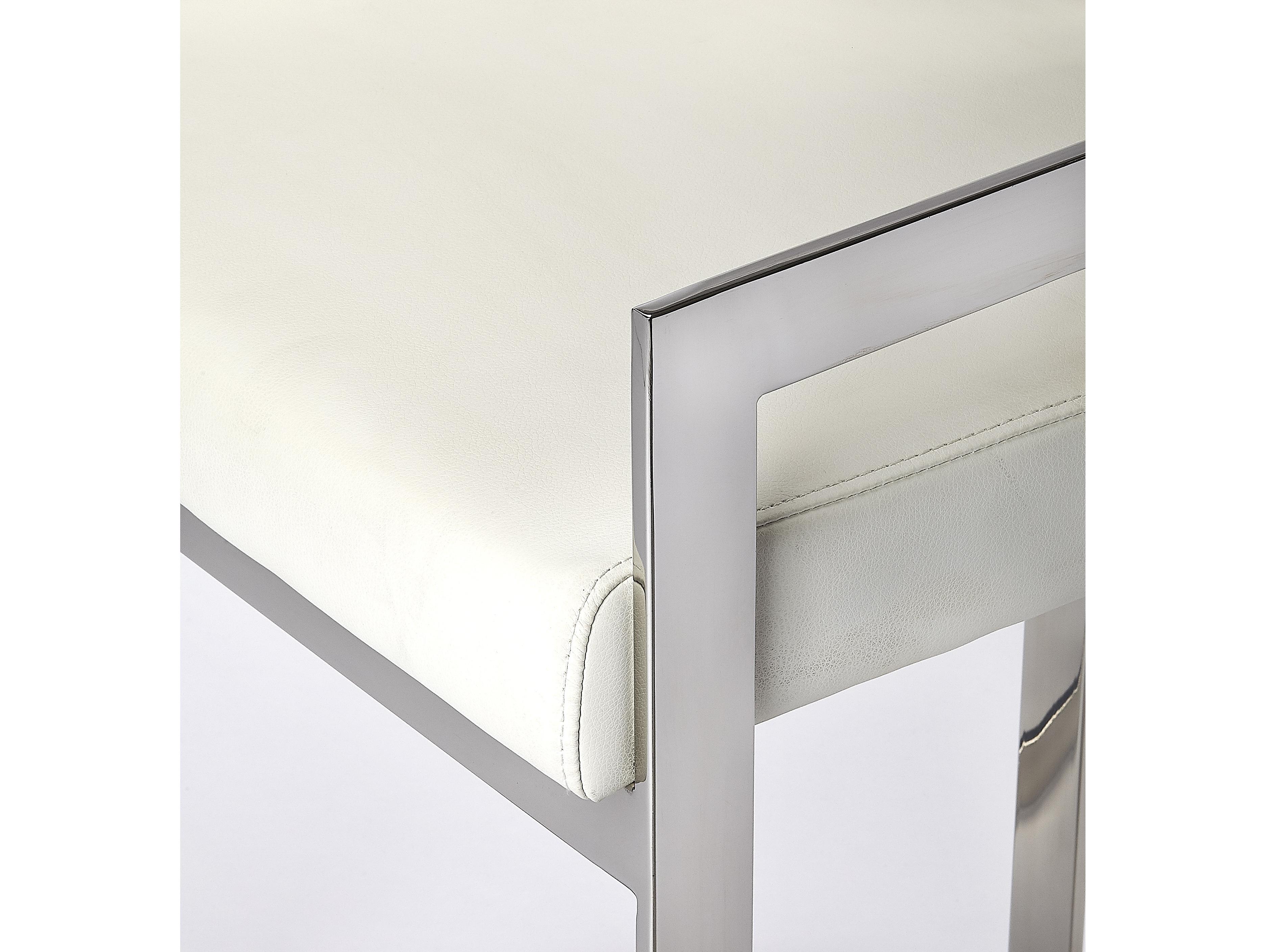 Butler Clarence Nickel Plated White Faux Leather Counter Stool