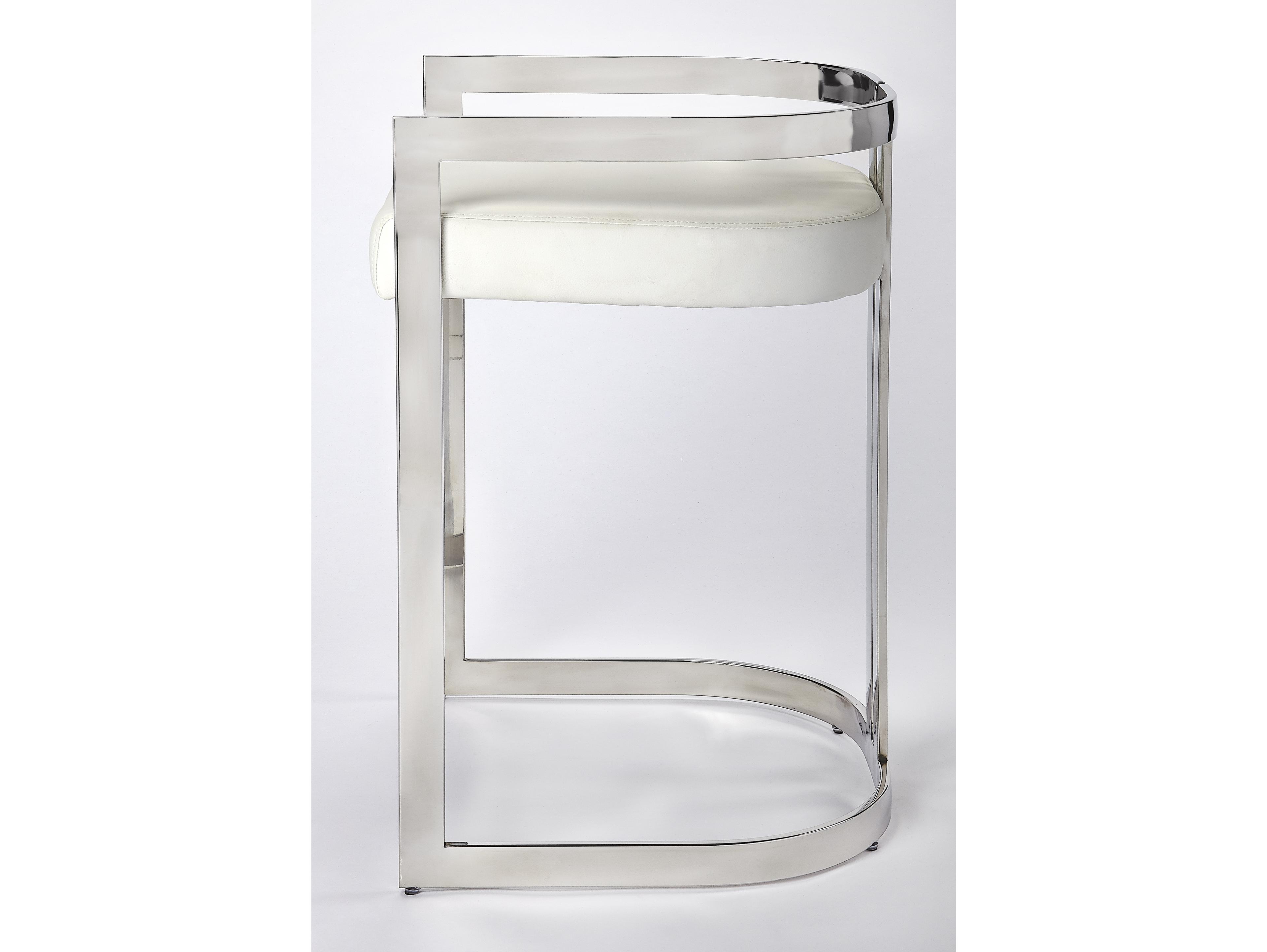 Butler Clarence Nickel Plated White Faux Leather Counter Stool