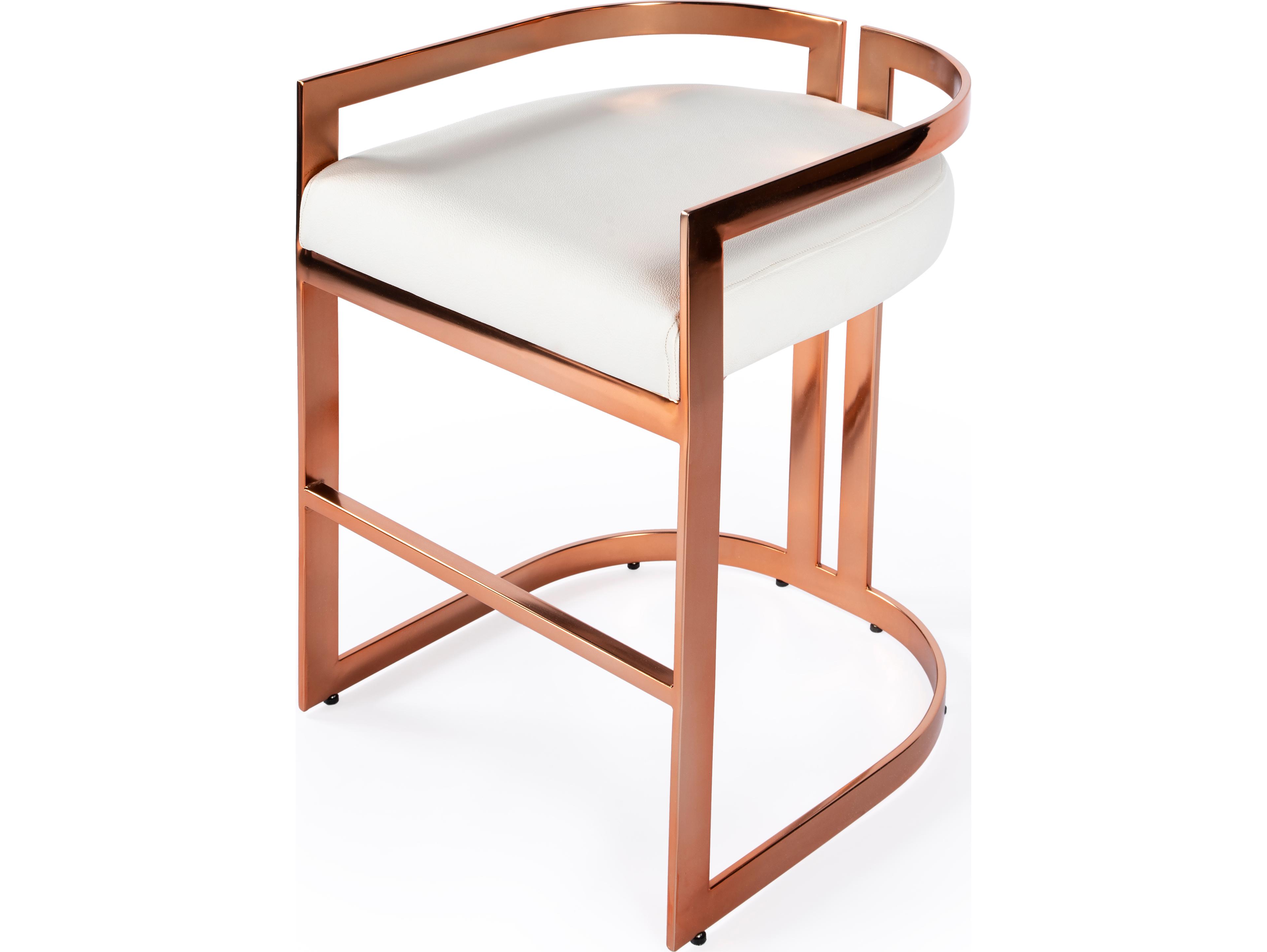Butler Clarence Rose Gold White Faux Leather Counter Stool