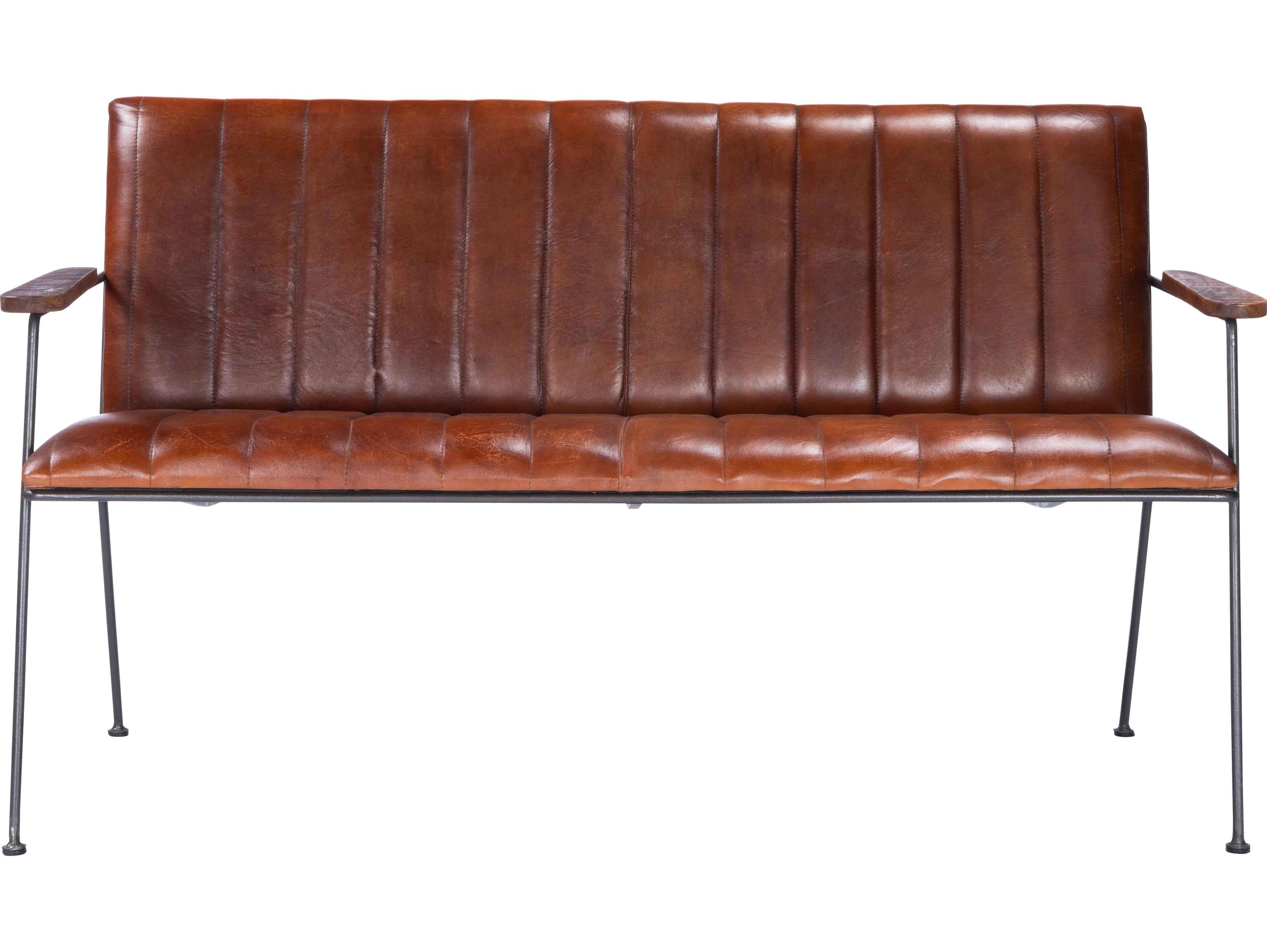 Butler Phoenix Industrial Chic Brown Leather Accent Bench