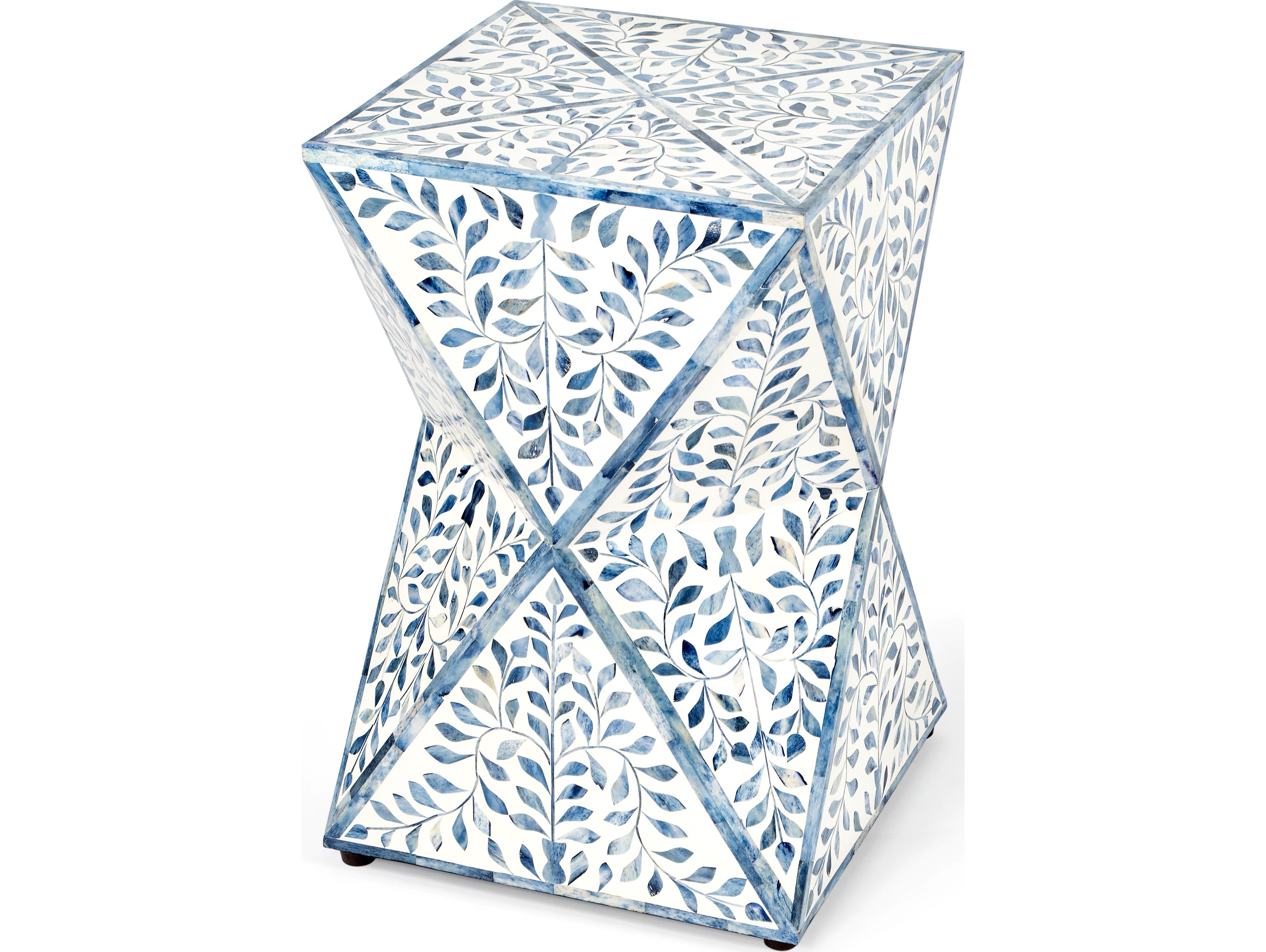 Butler Trubadur Square Wood Blue And White Bone End Table