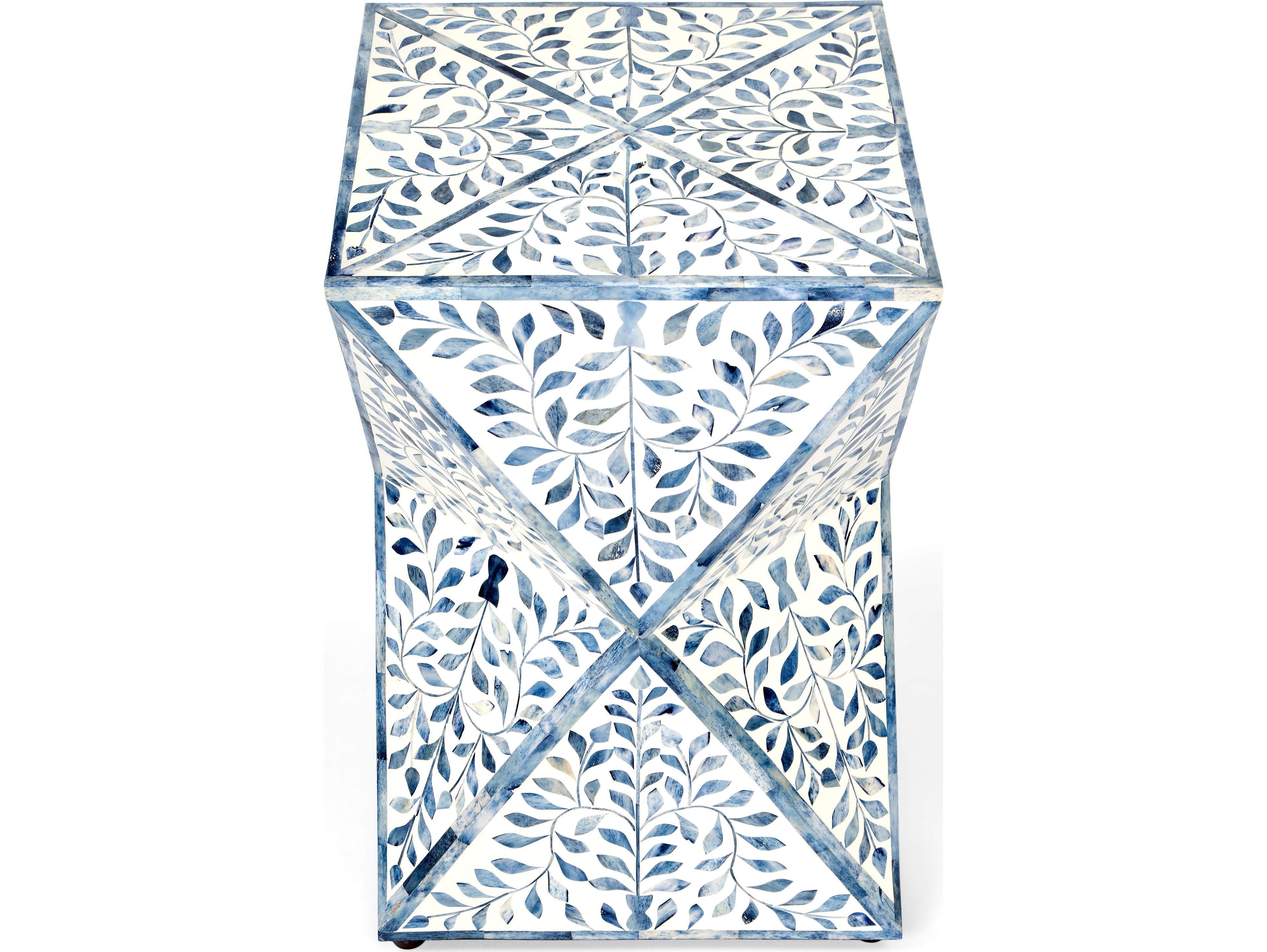 Butler Trubadur Square Wood Blue And White Bone End Table