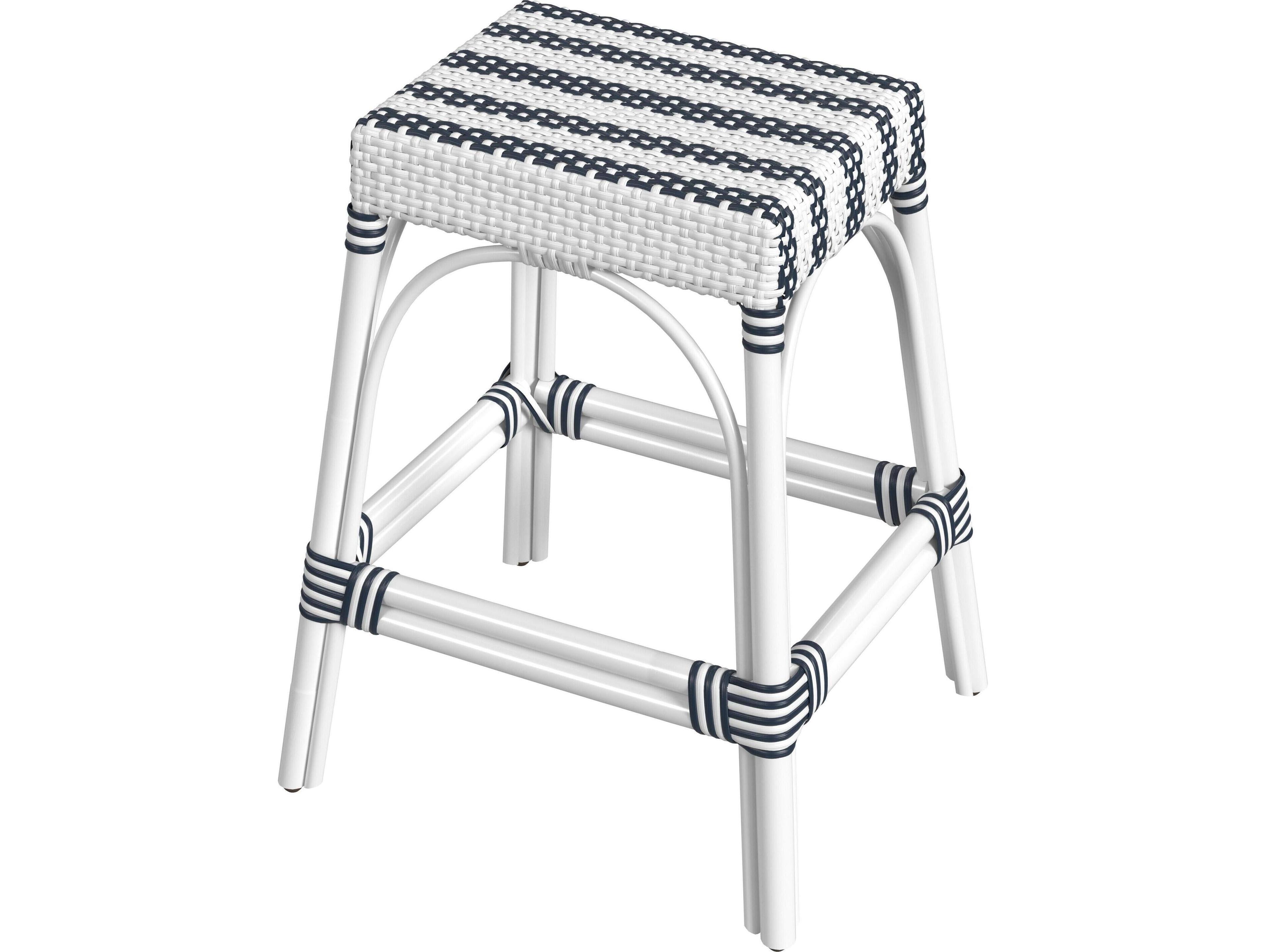 Butler Robias White navy Stripe Rattan Frame Counter Stool