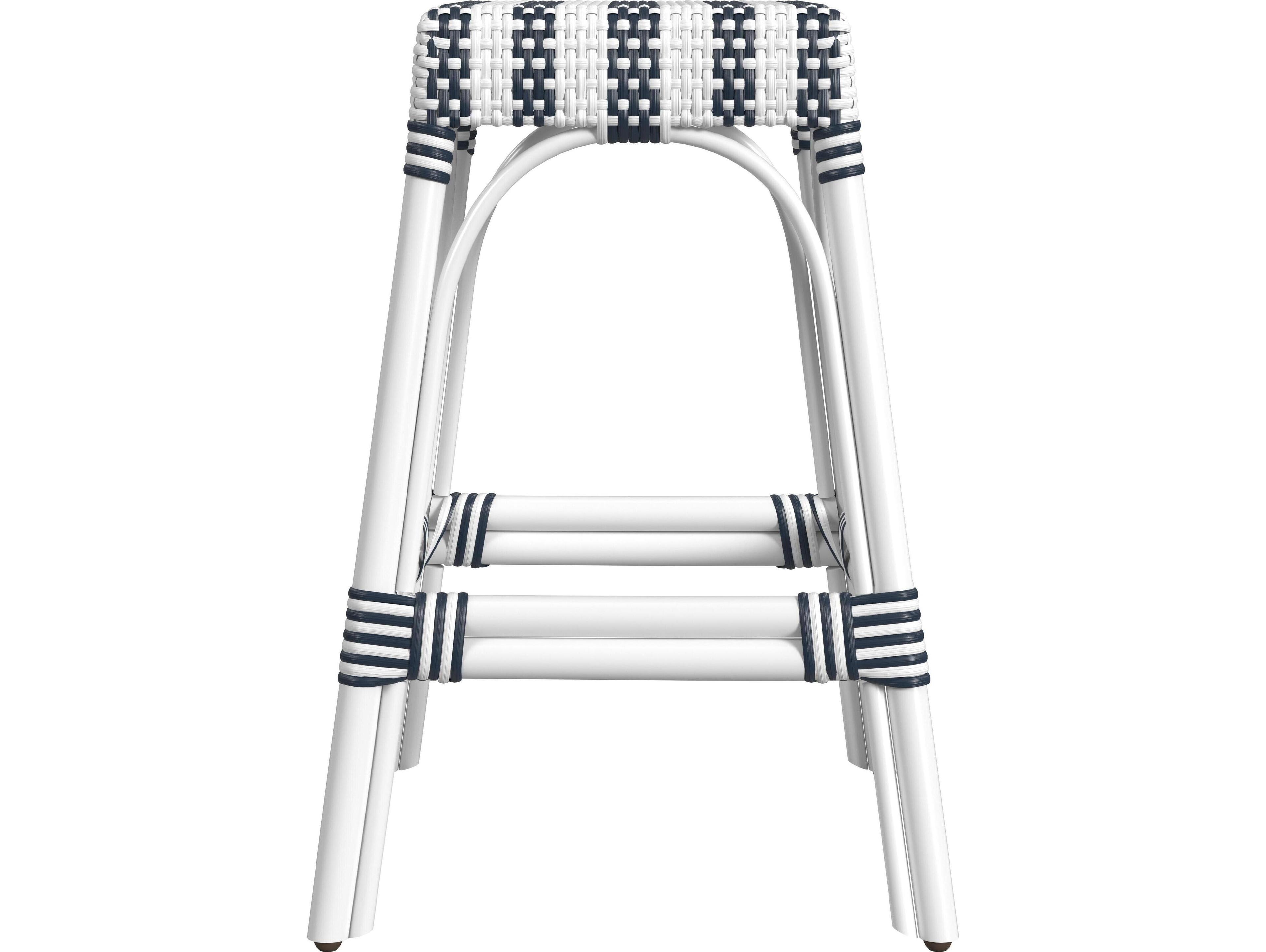 Butler Robias White navy Stripe Rattan Frame Counter Stool