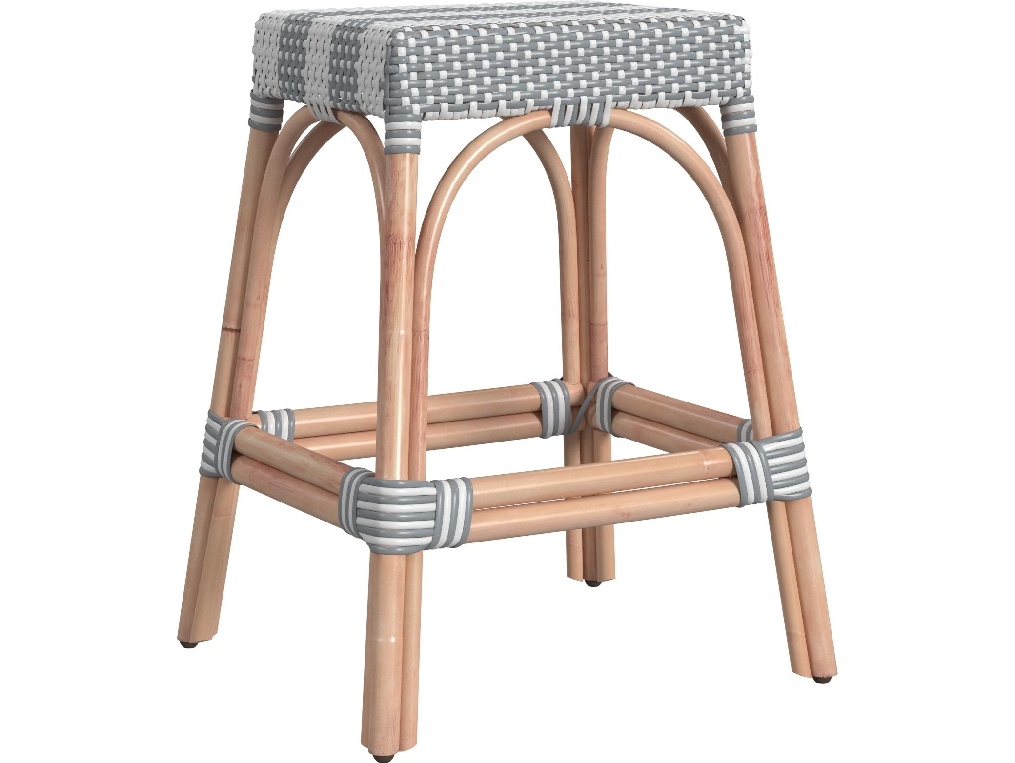 Butler Robias Gray white Stripe Natural Rattan Frame Counter Stool