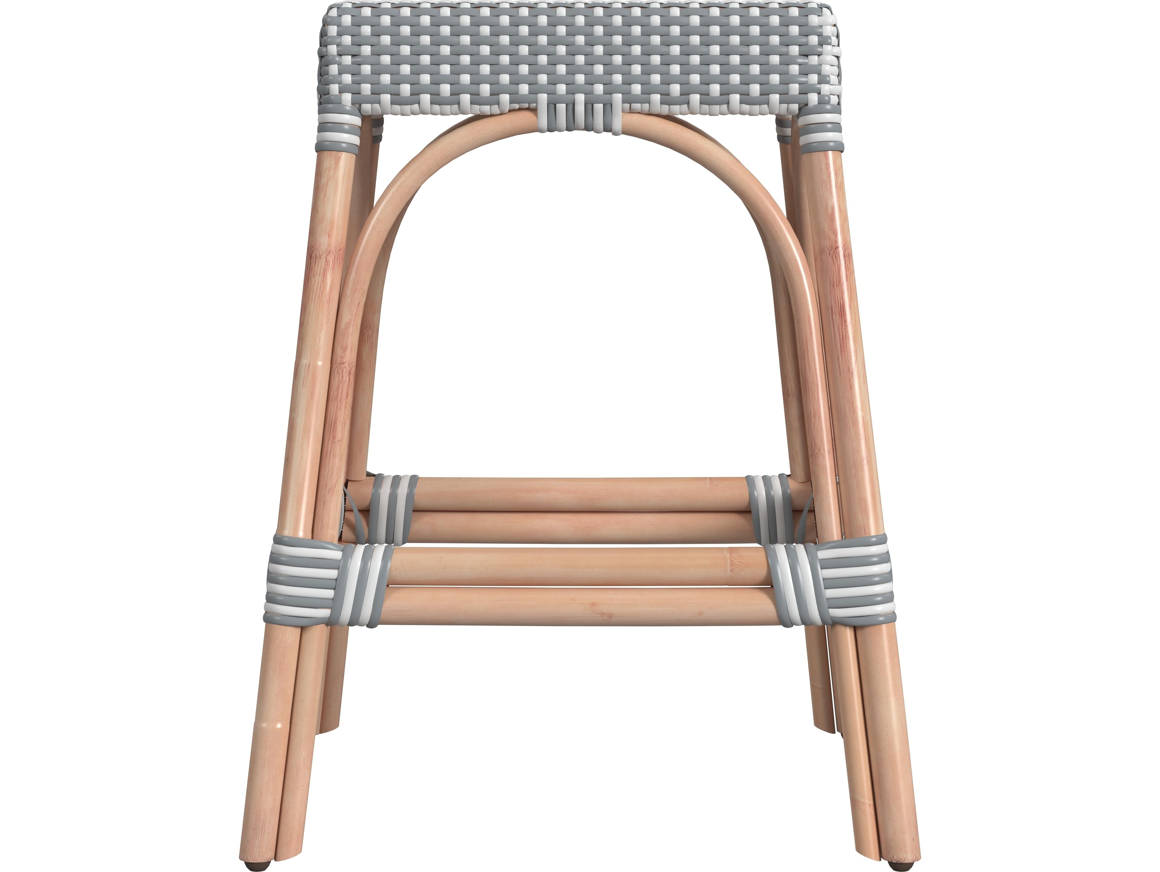 Butler Robias Gray white Stripe Natural Rattan Frame Counter Stool