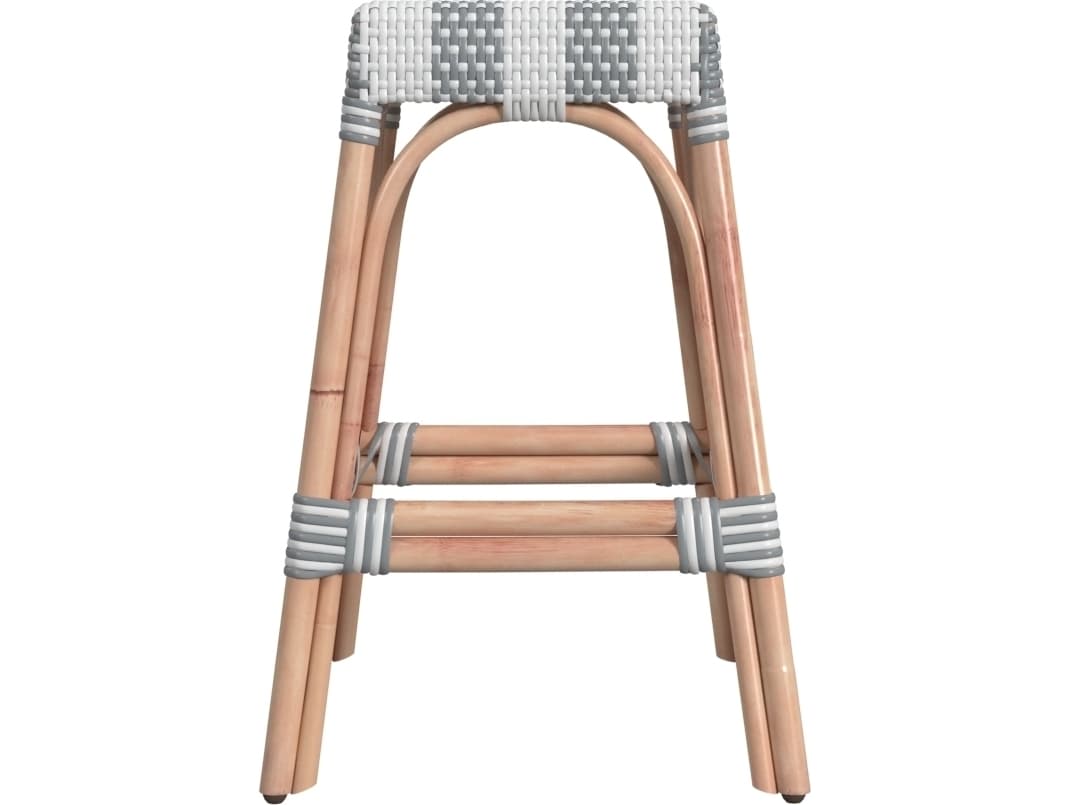 Butler Robias Gray white Stripe Natural Rattan Frame Counter Stool