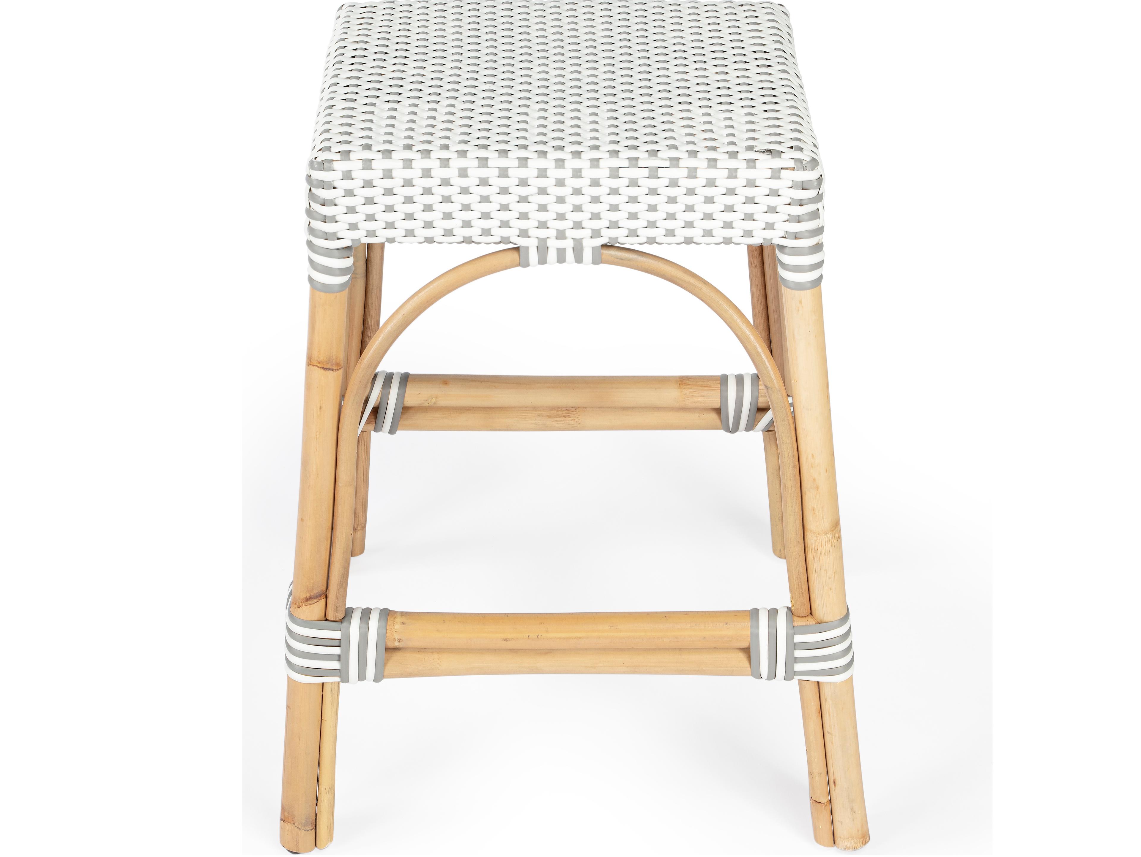 Butler Robias Gray white Dot Natural Rattan Frame Counter Stool