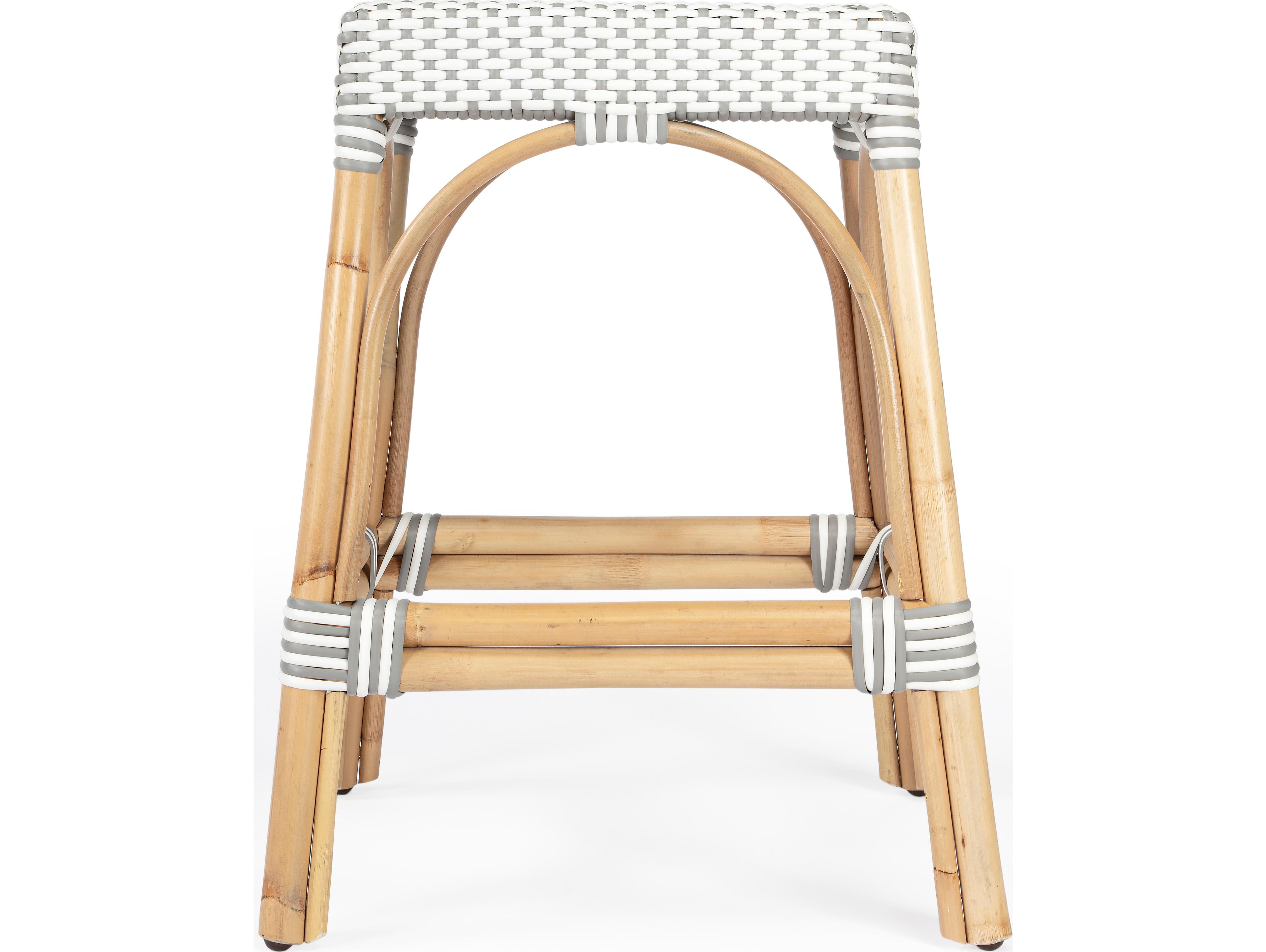 Butler Robias Gray white Dot Natural Rattan Frame Counter Stool