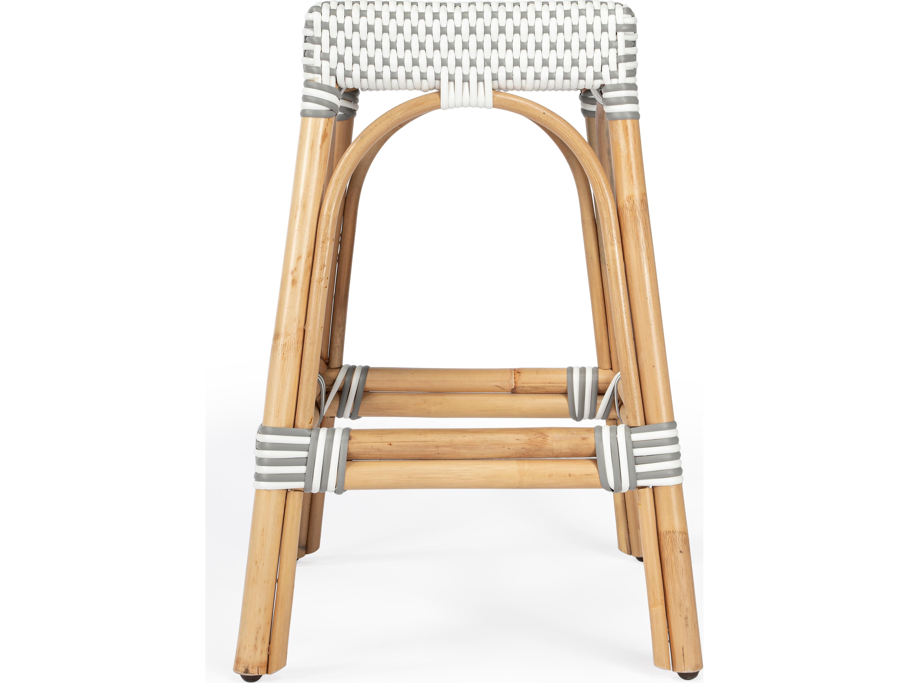 Butler Robias Gray white Dot Natural Rattan Frame Counter Stool