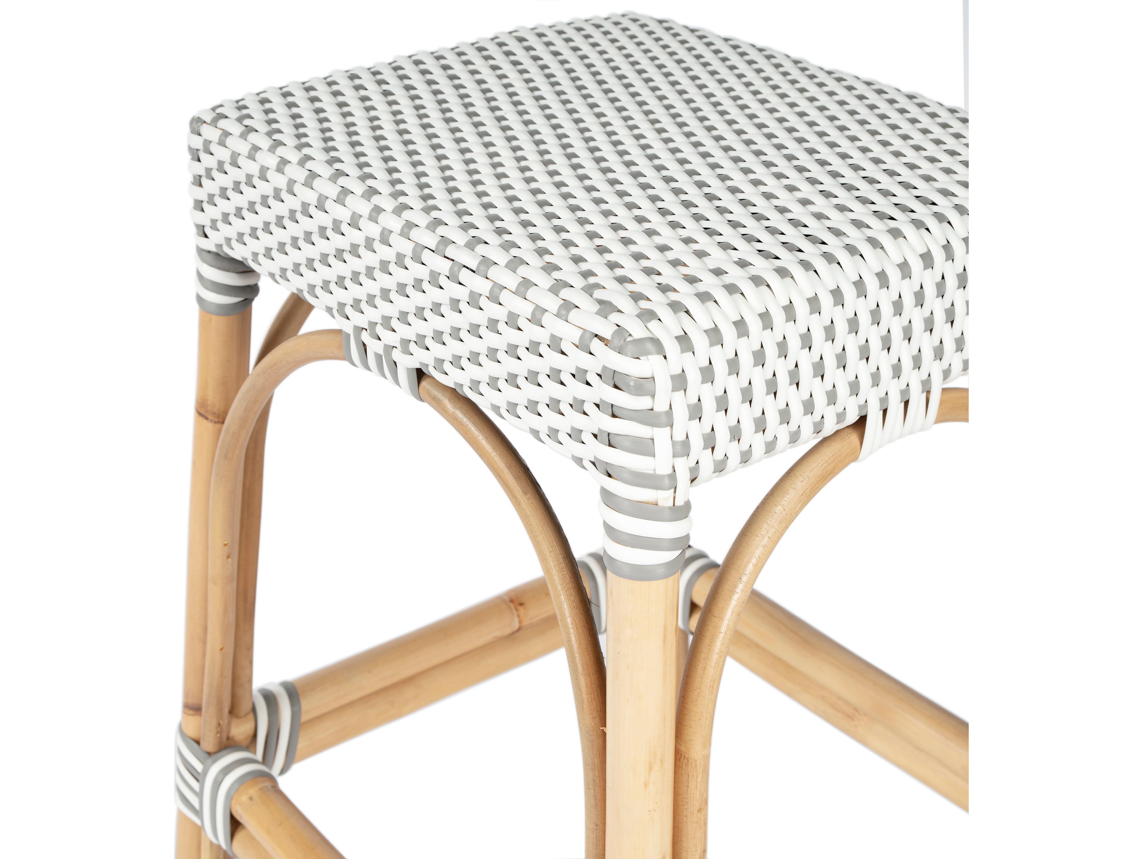 Butler Robias Gray white Dot Natural Rattan Frame Counter Stool