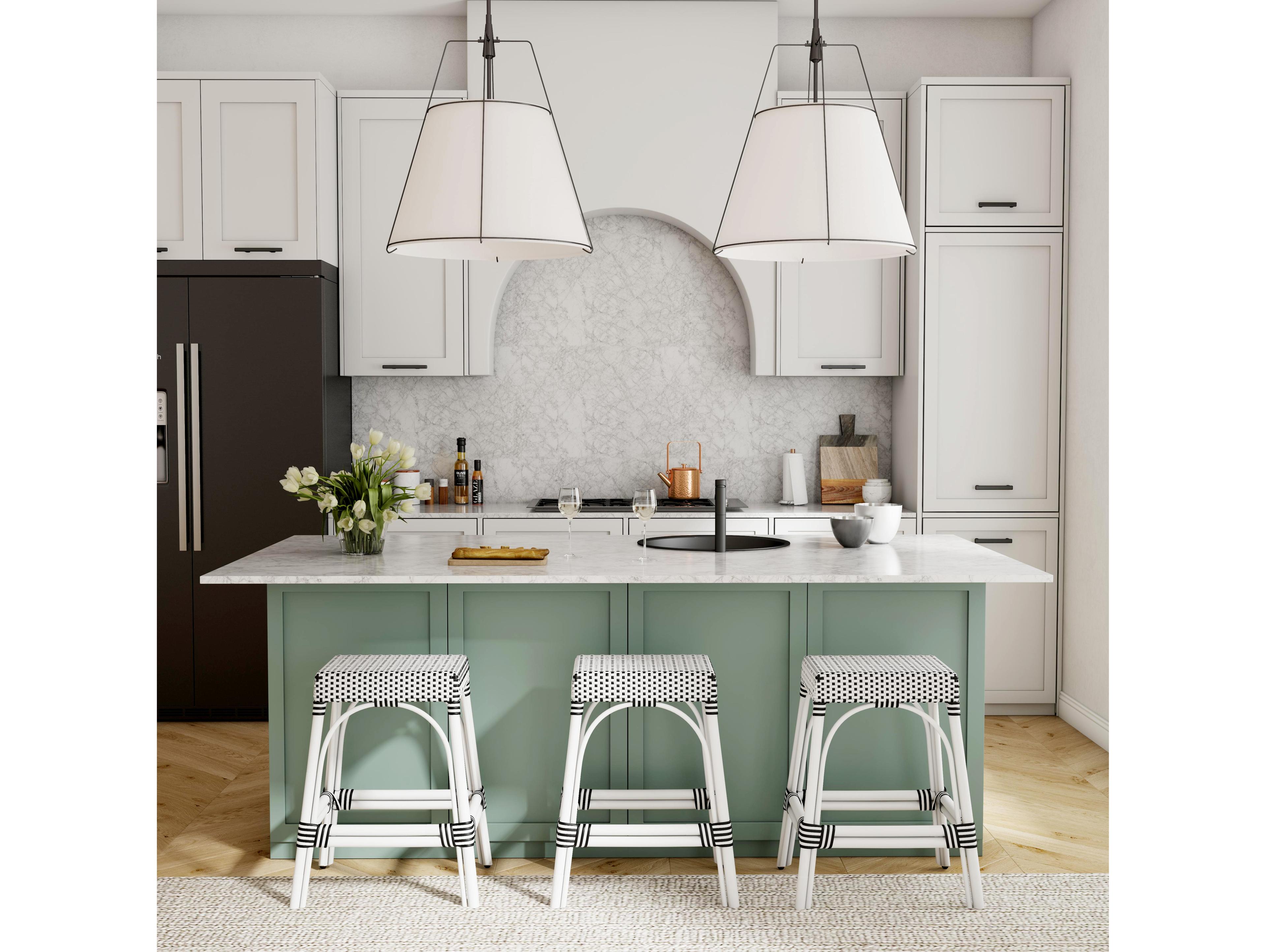 Butler Robias White black Dot Rattan Frame Counter Stool