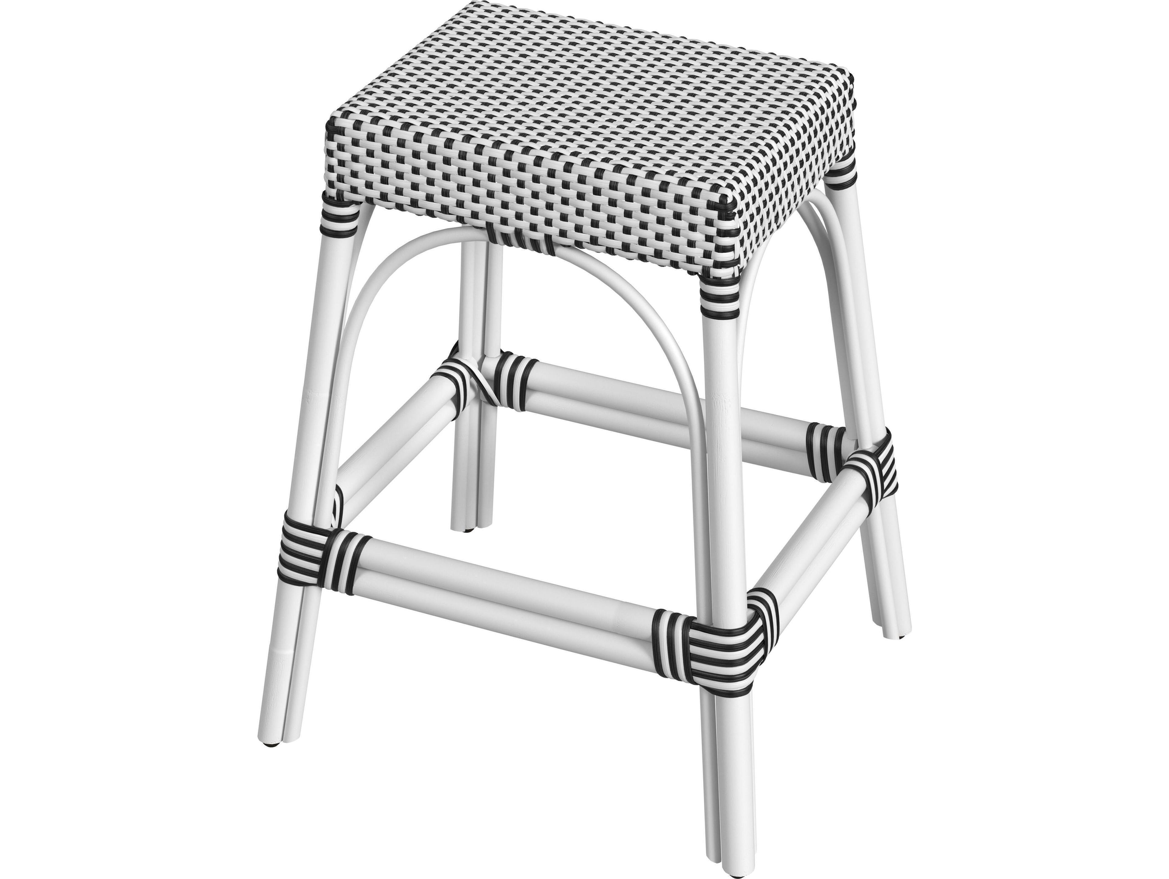 Butler Robias White black Dot Rattan Frame Counter Stool
