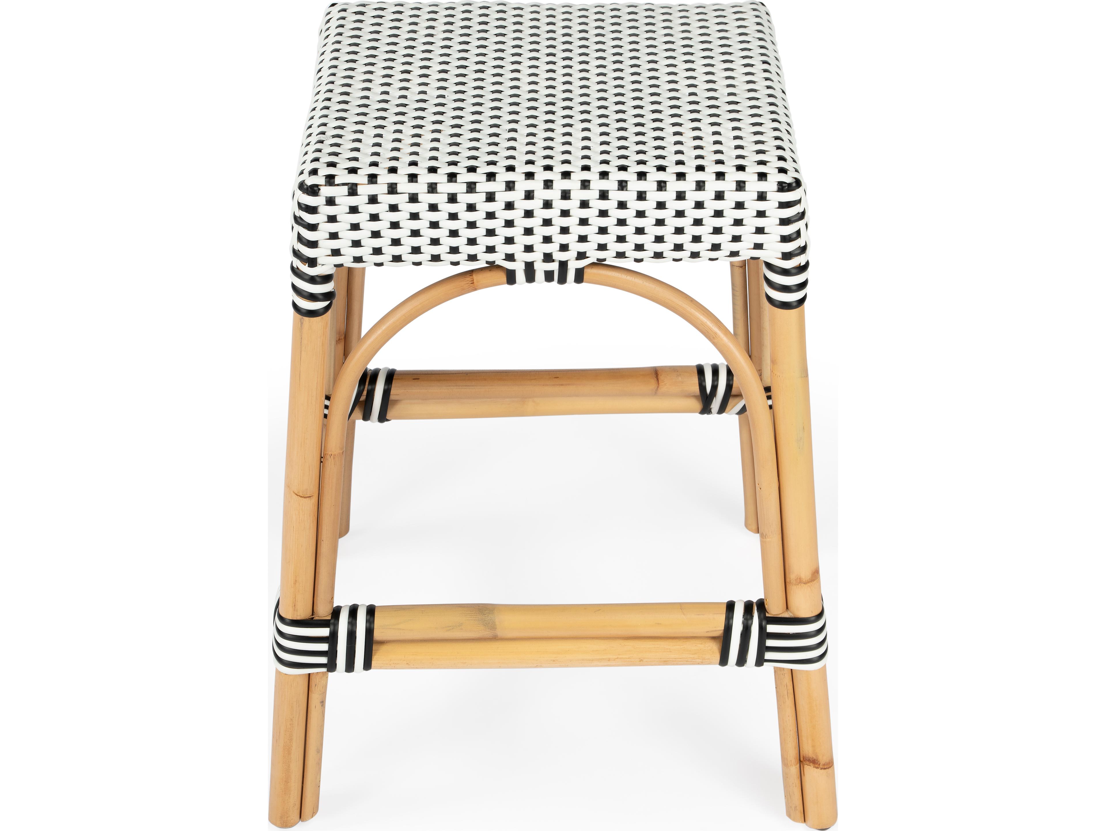 Butler Robias White black Dot Natural Rattan Frame Counter Stool