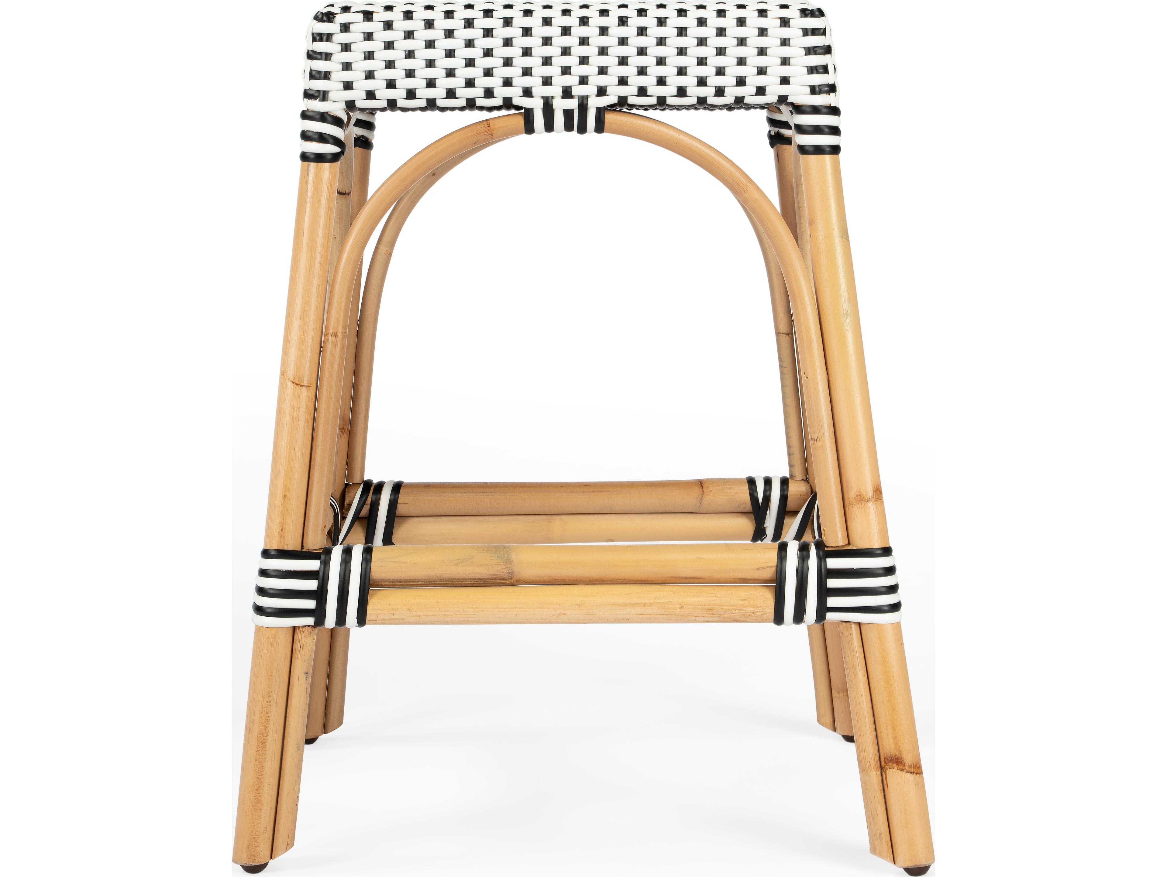 Butler Robias White black Dot Natural Rattan Frame Counter Stool