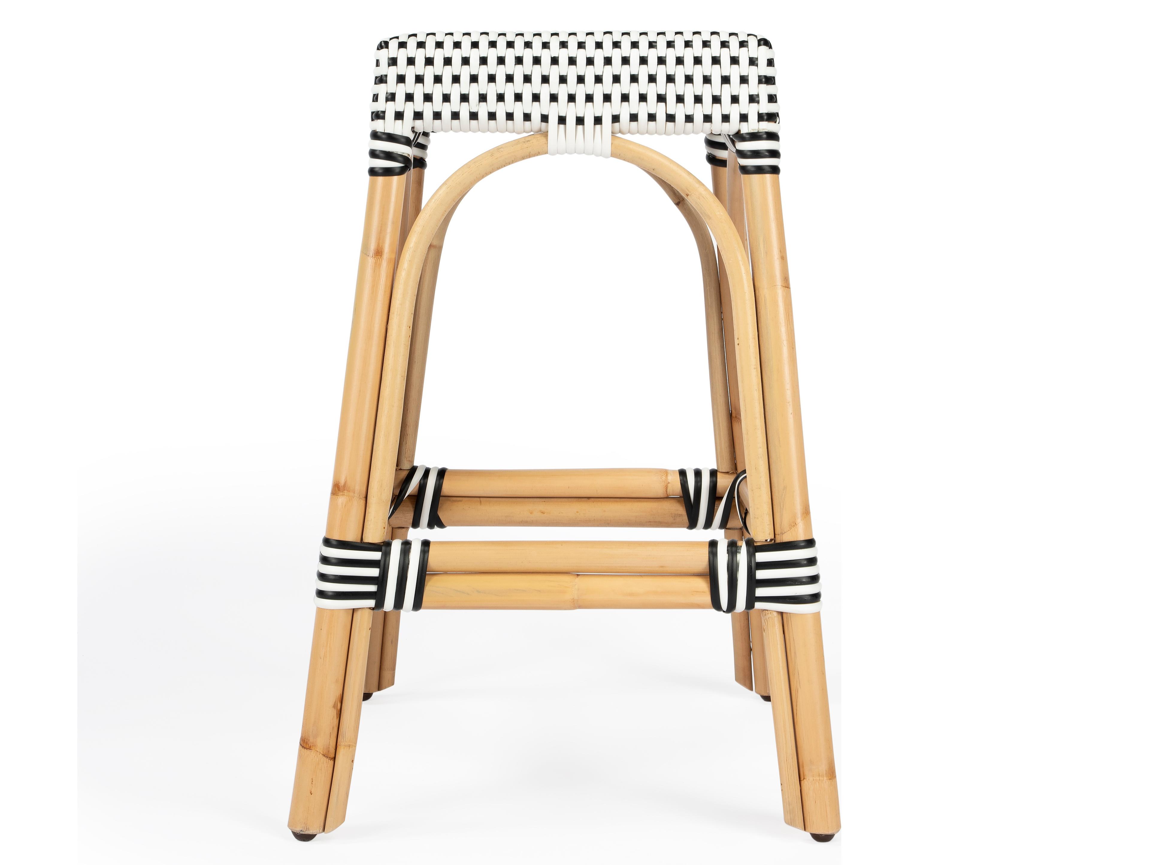 Butler Robias White black Dot Natural Rattan Frame Counter Stool