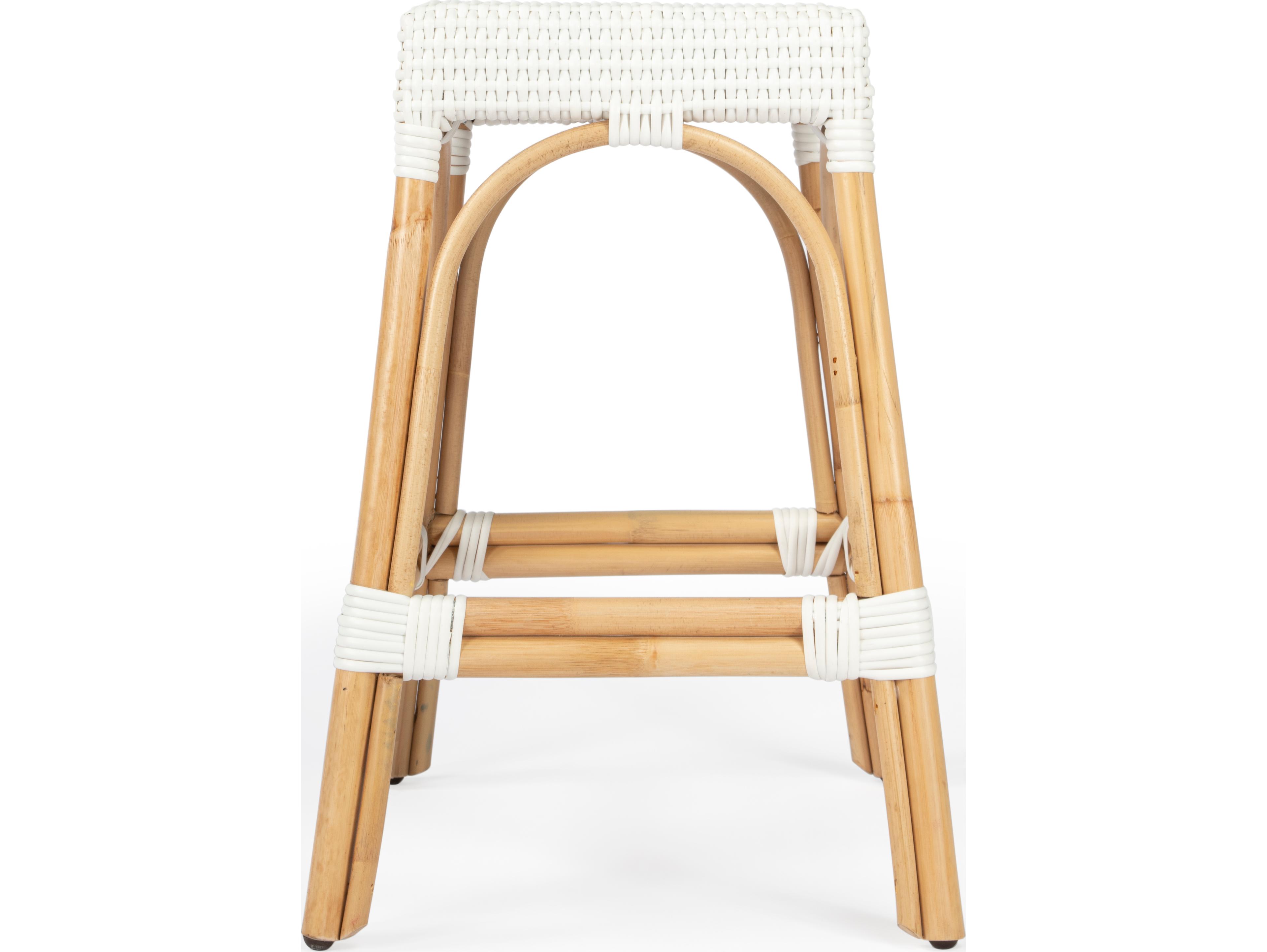 Butler Robias Glossy White Natural Rattan Frame Counter Stool
