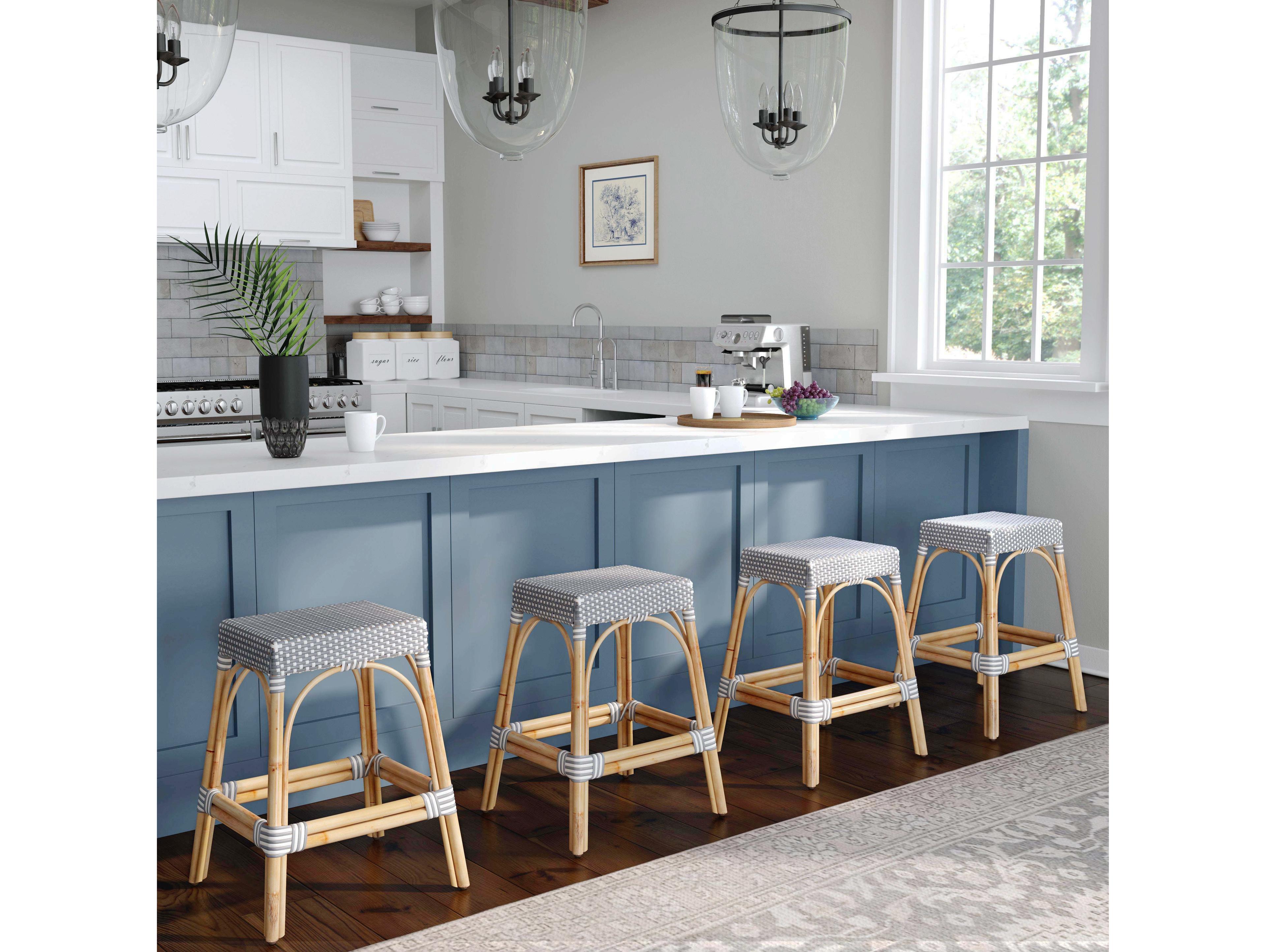 Butler Robias White gray Dot Natural Rattan Frame Counter Stool