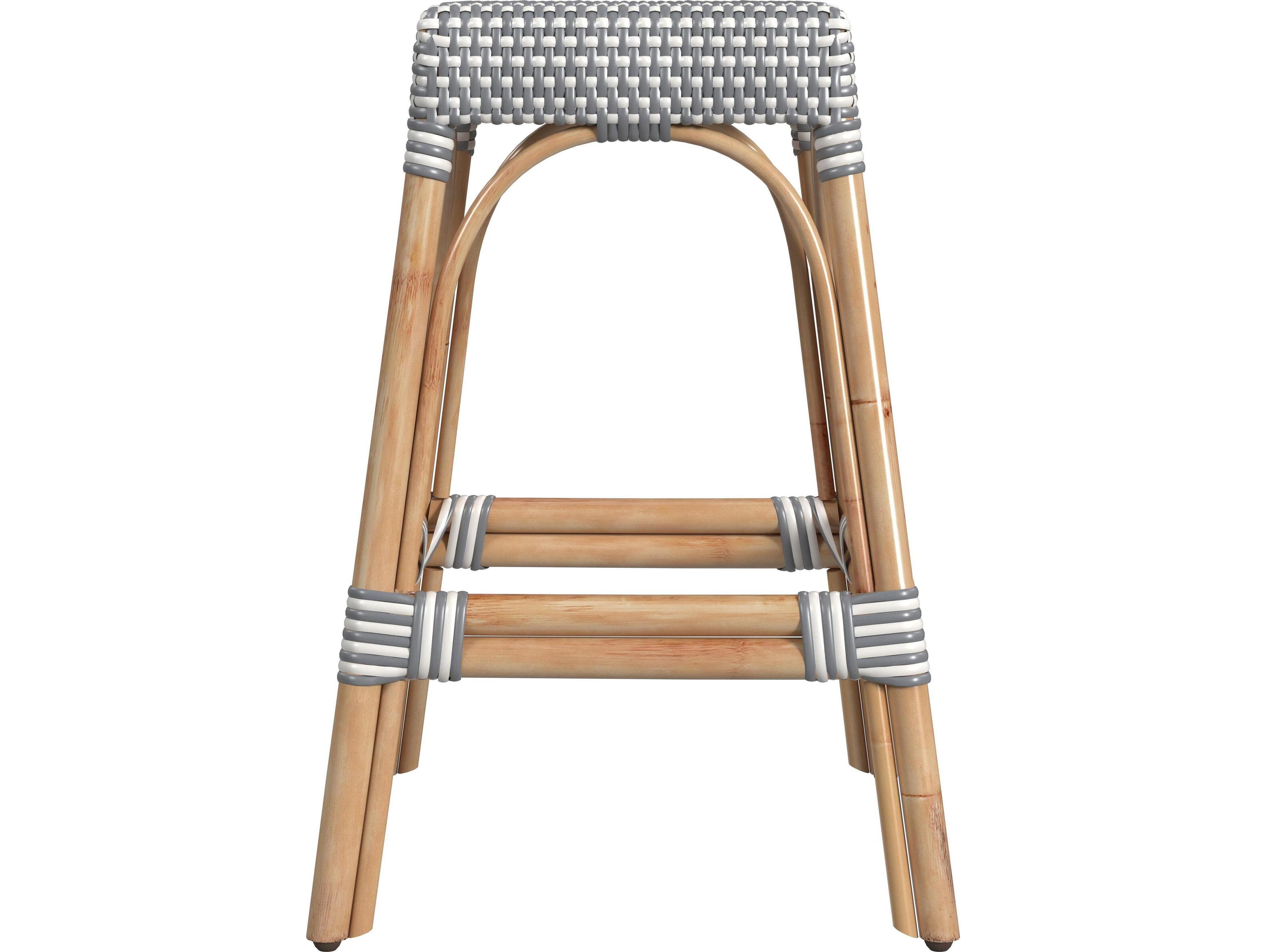 Butler Robias White gray Dot Natural Rattan Frame Counter Stool