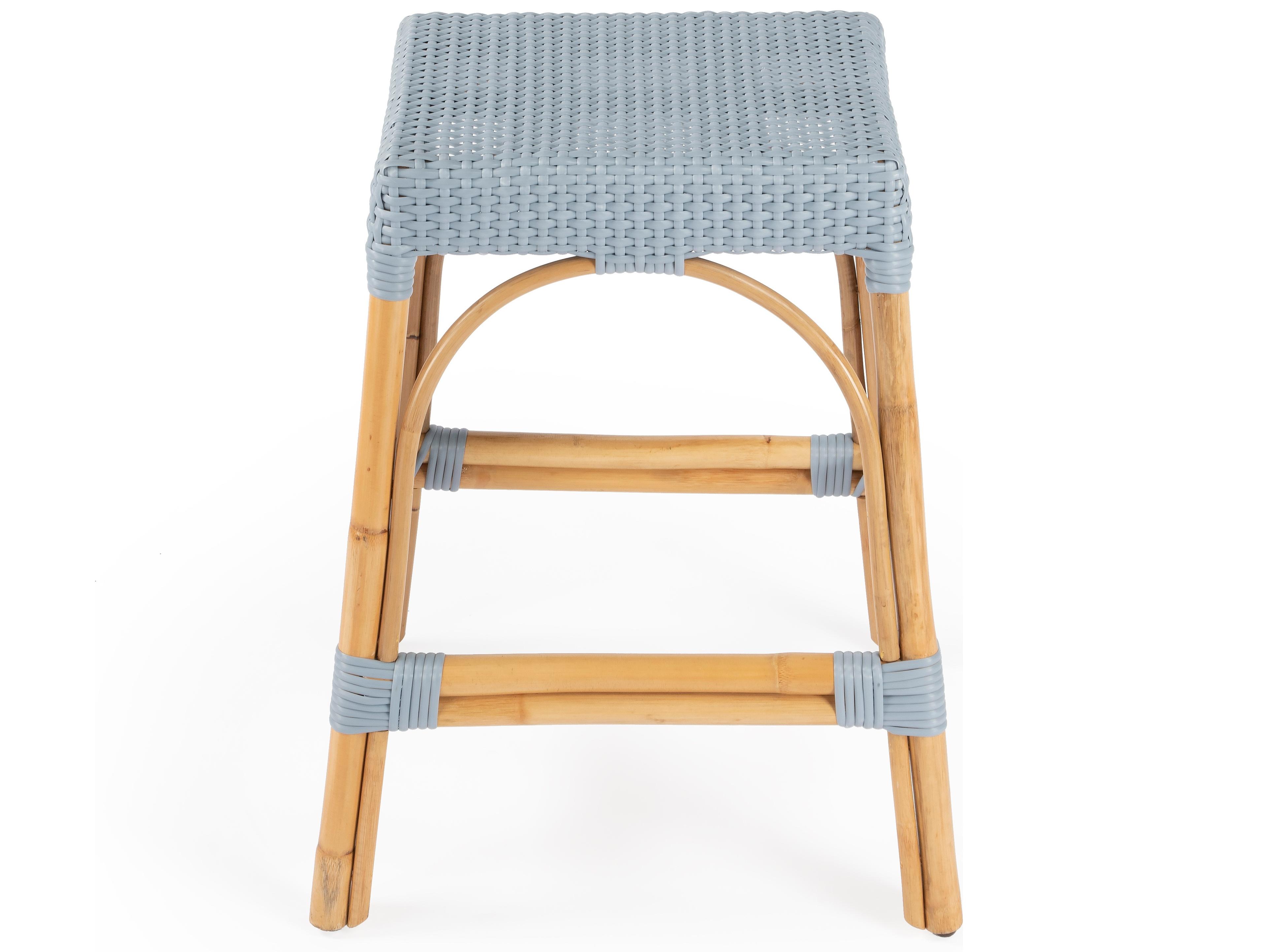 Butler Robias Baby Blue Natural Rattan Frame Counter Stool